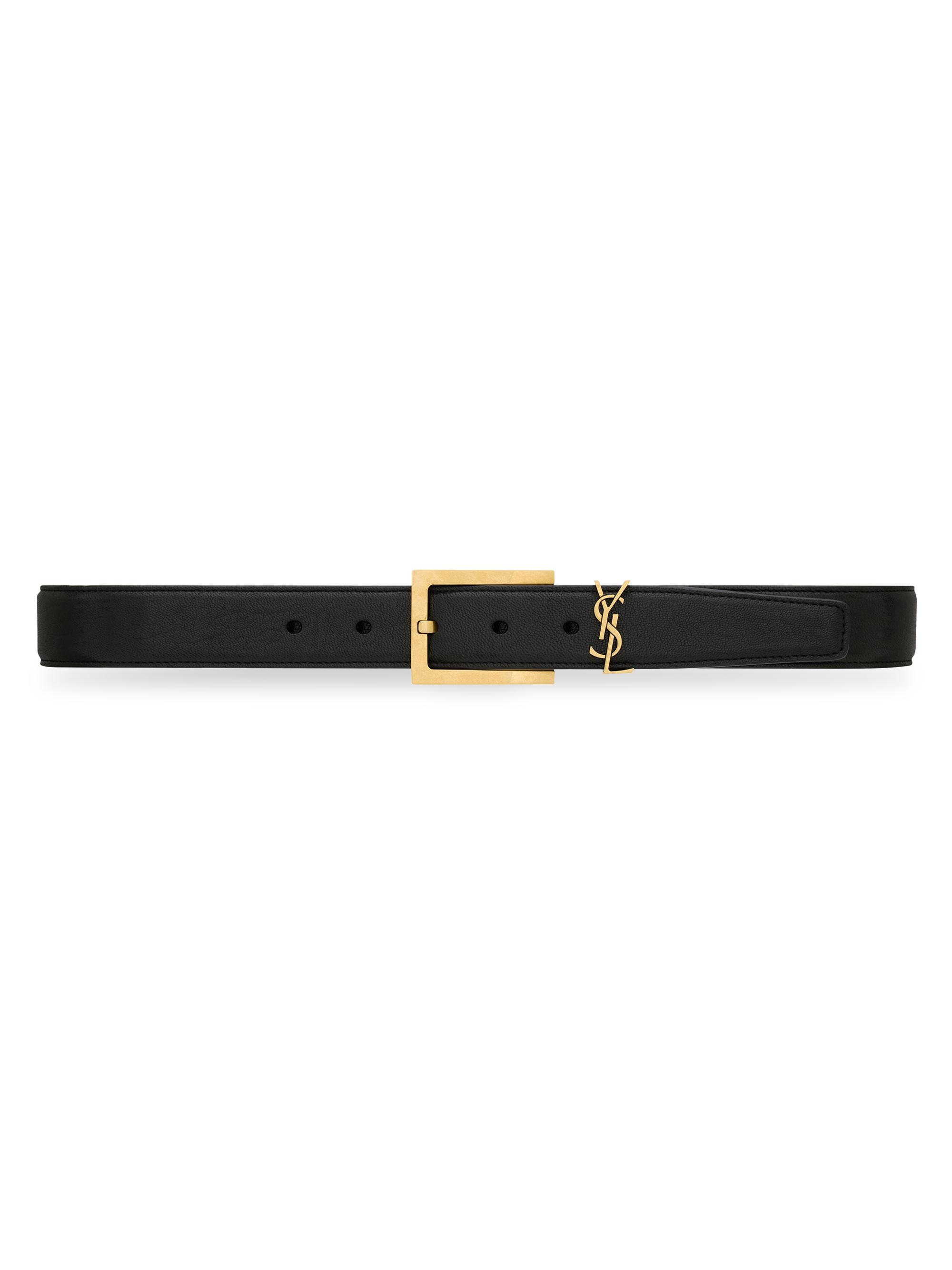 Saint Laurent Women's Cassandre Belt in Grained Lambskin - Black