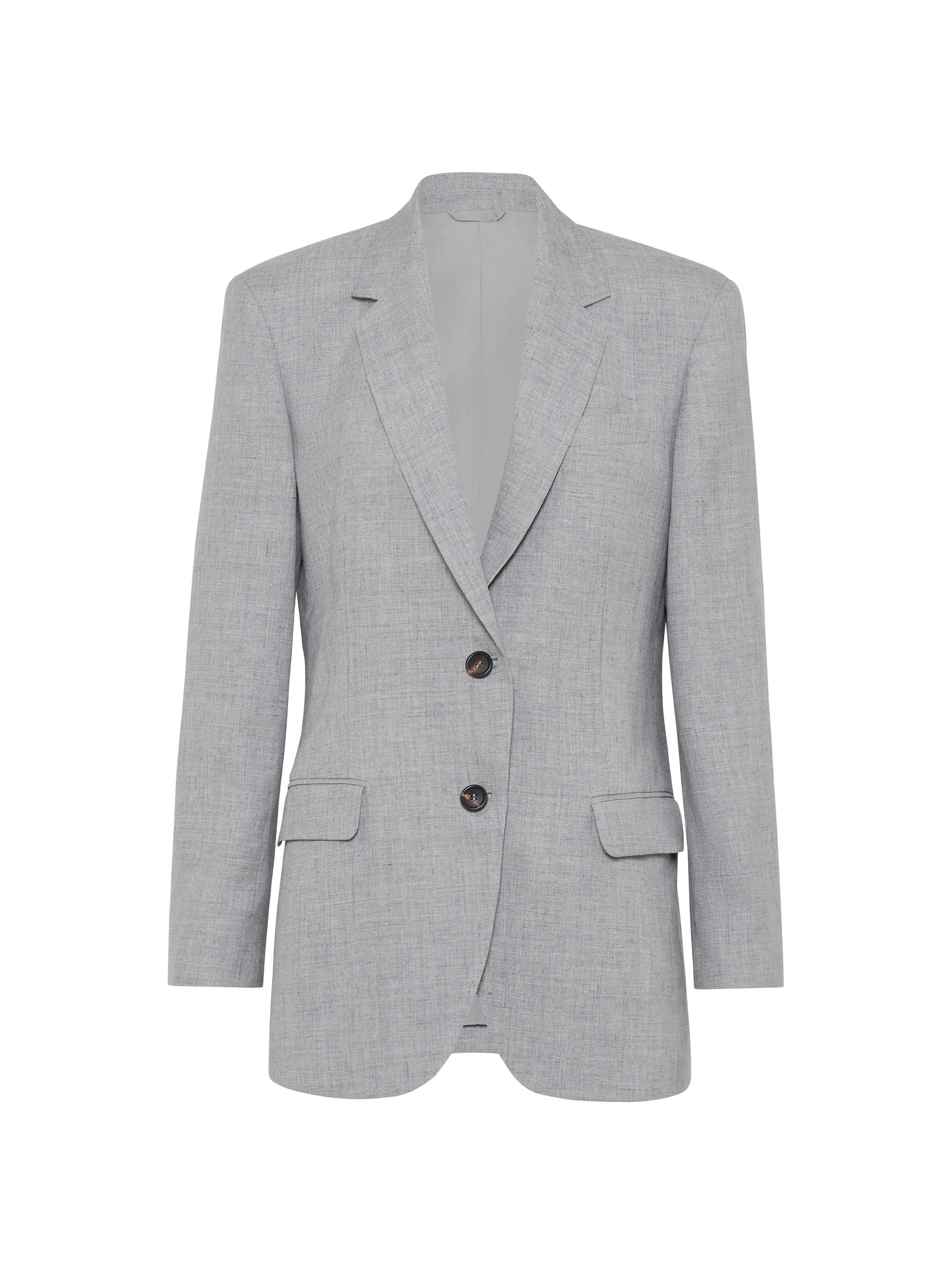 Brunello Cucinelli Women's Linen and Wool Canvas Blazer - Pearl Grey