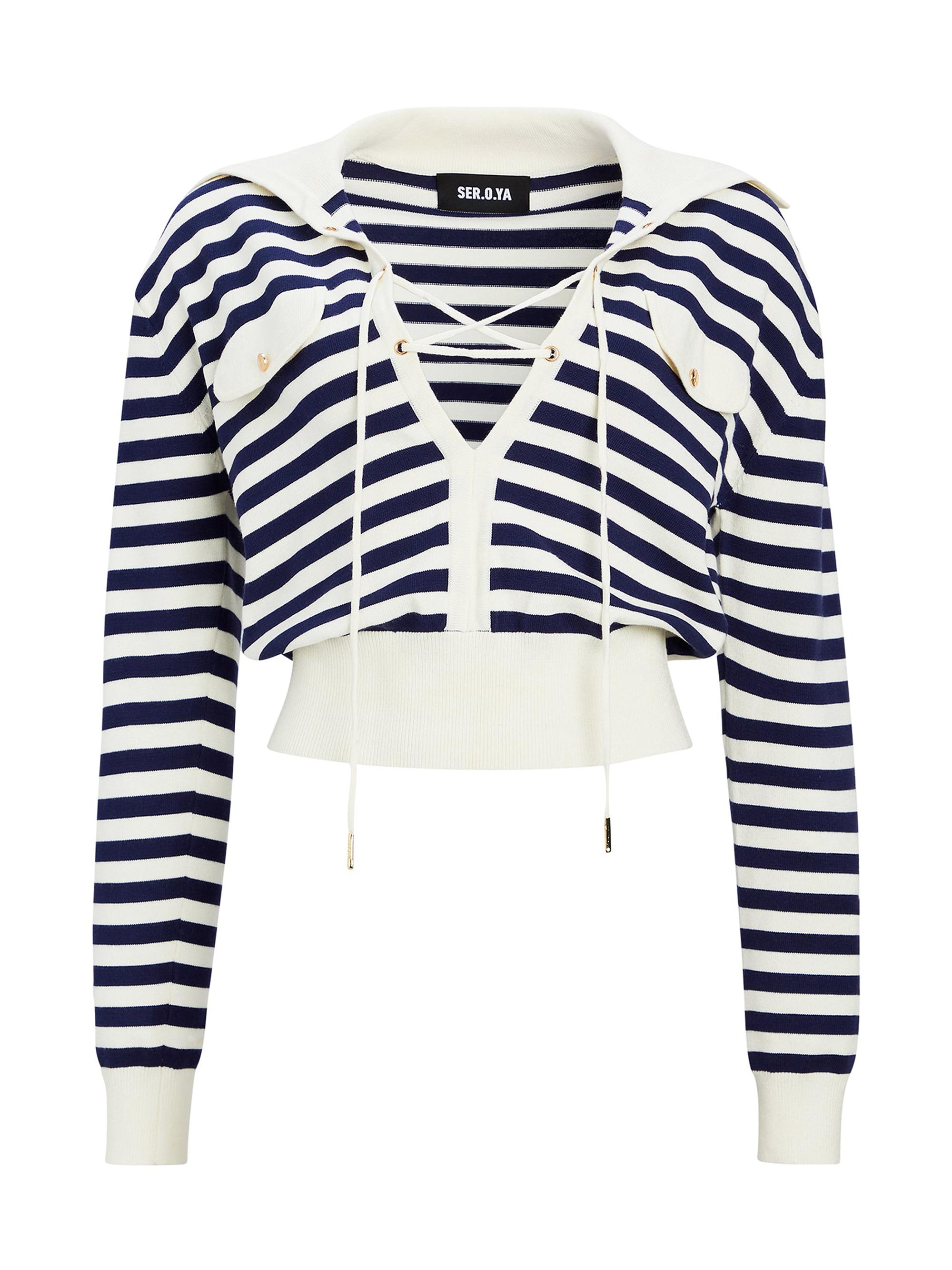 Ser.o.ya Women's Rose Knit Top - Cream Navy