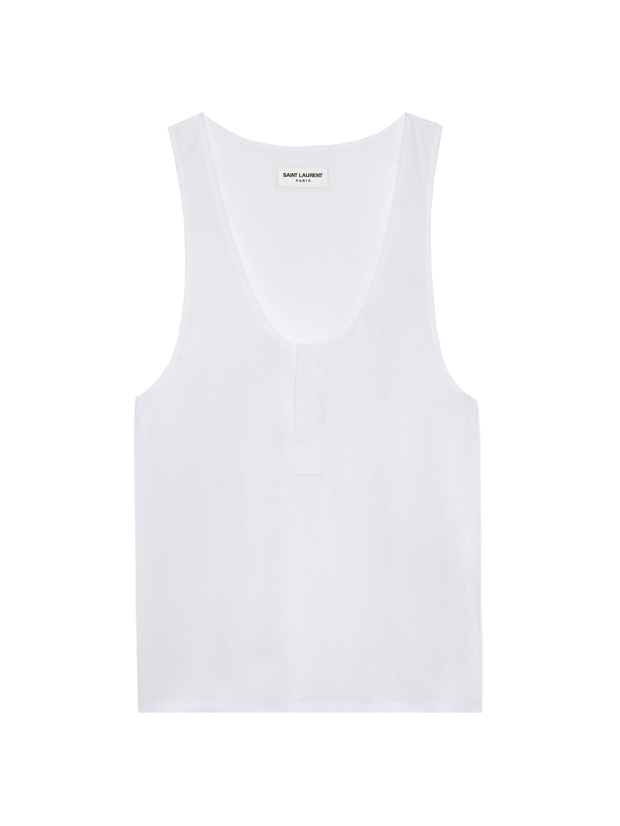 Saint Laurent Women's Henley Tank Top in Cotton Poplin - White