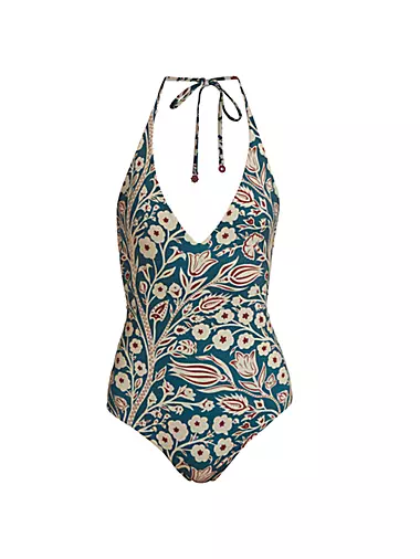 Floral Halter One-Piece Swimsuit
