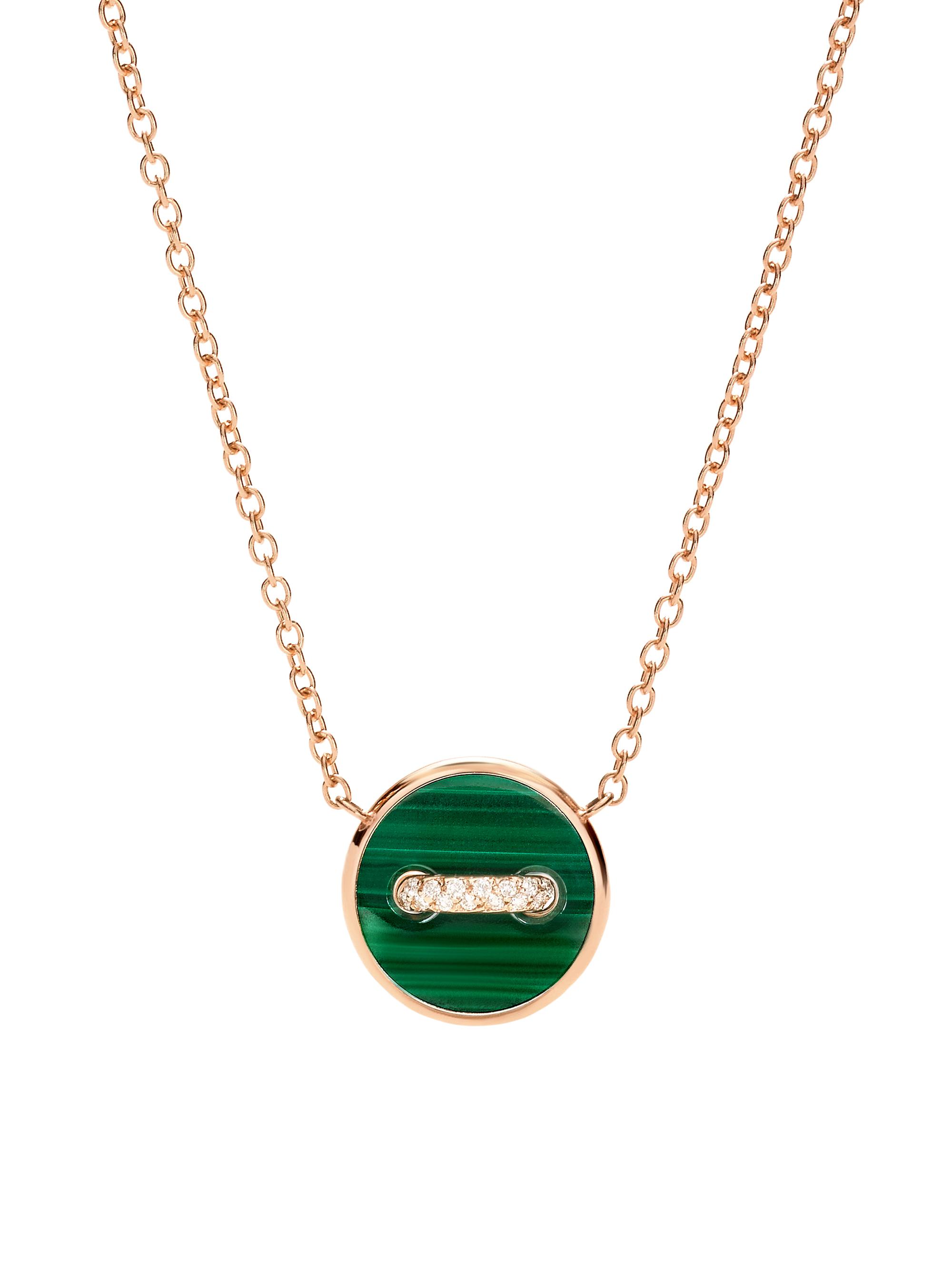 Pomellato Women's Pom Pom Dot 18K Rose Gold, Malachite & 0.05 TCW Diamond Button Pendant Necklace - Rose Gold