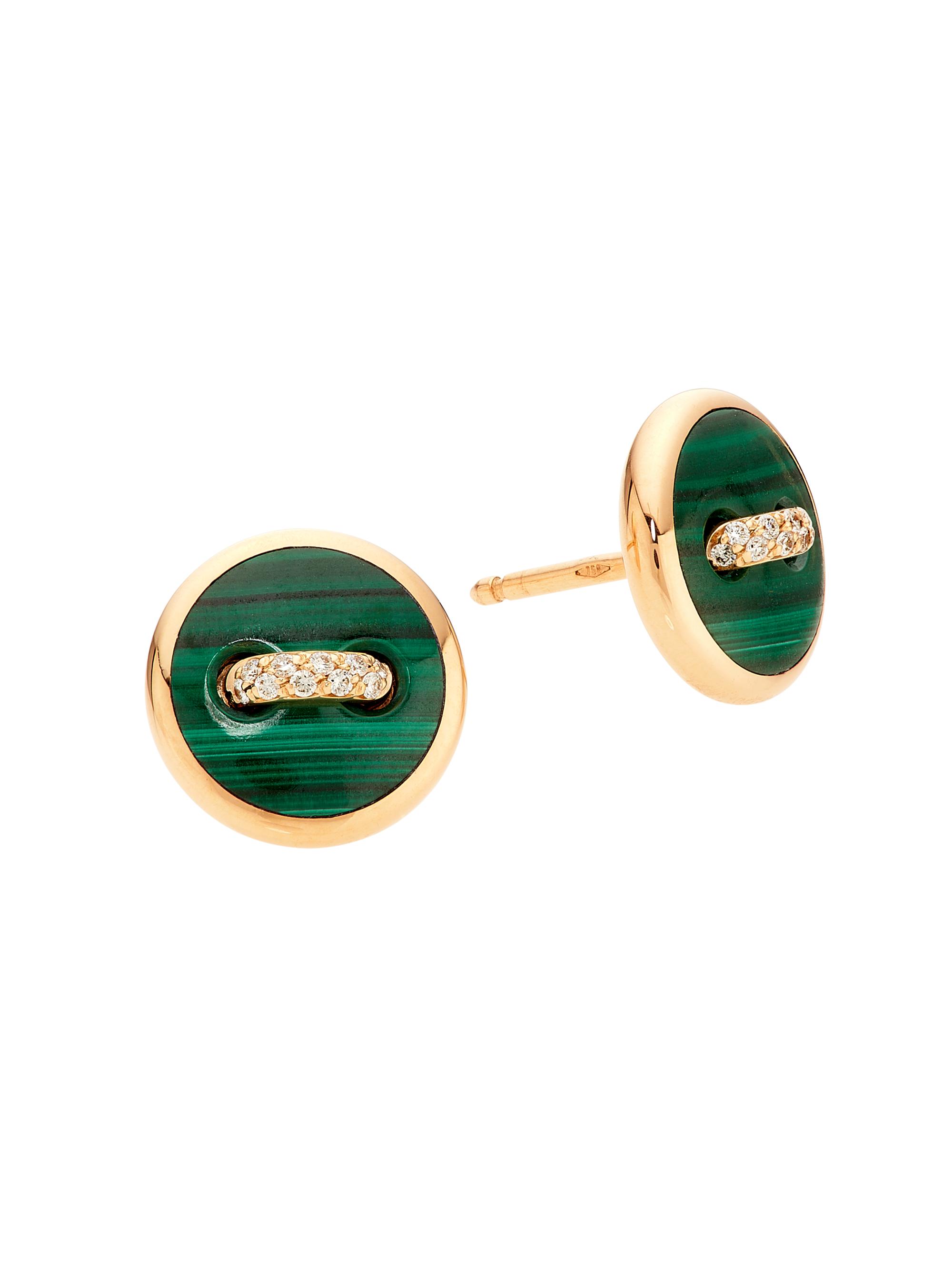Pomellato Women's Pom Pom Dot 18K Rose Gold, Malachite & 0.07 TCW Diamond Button Stud Earrings - Rose Gold