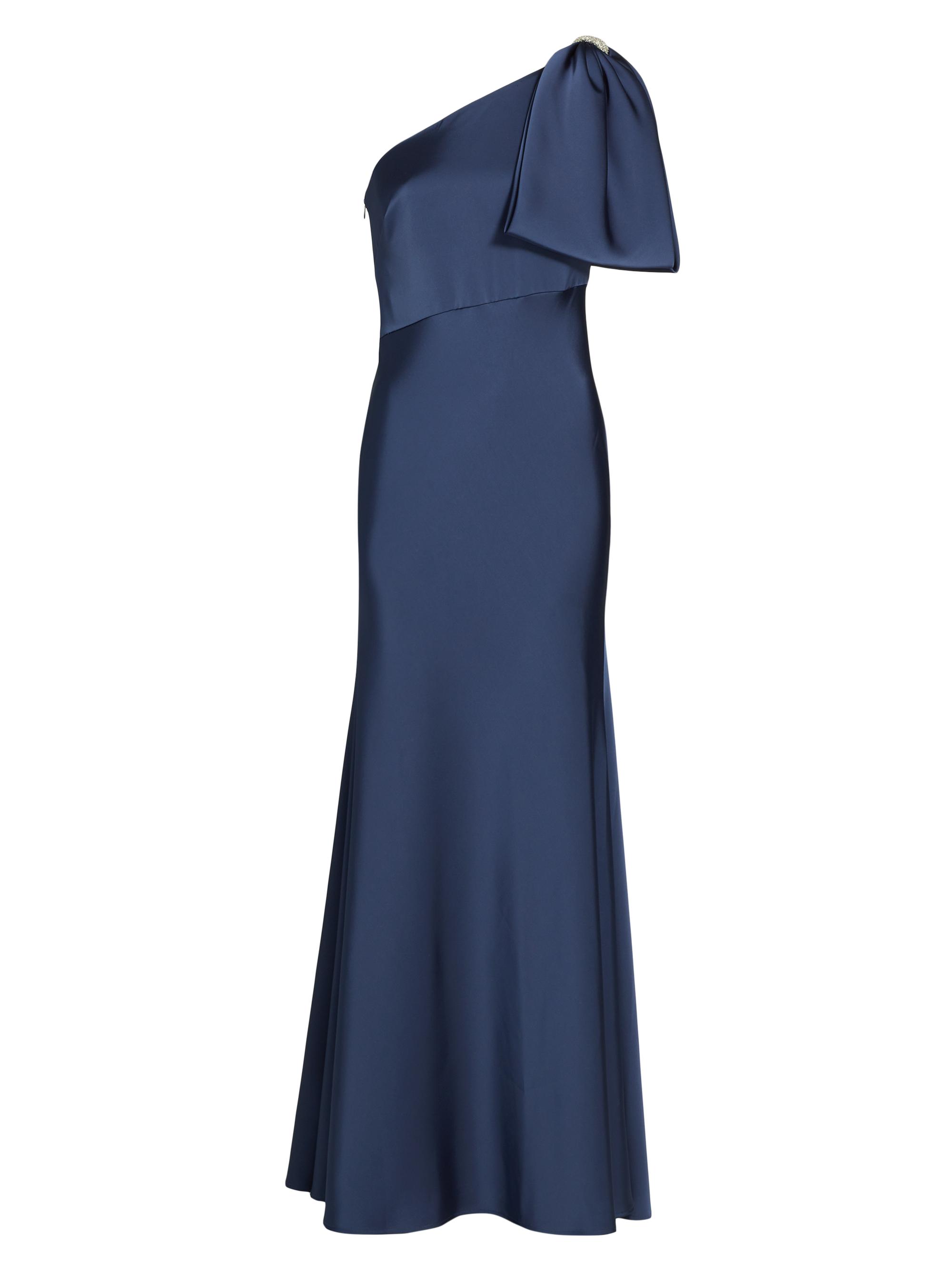 sachin & babi stretch satin one-shoulder side-slit maxi dress Sachin & Babi Bonnie Gown - Pewter
