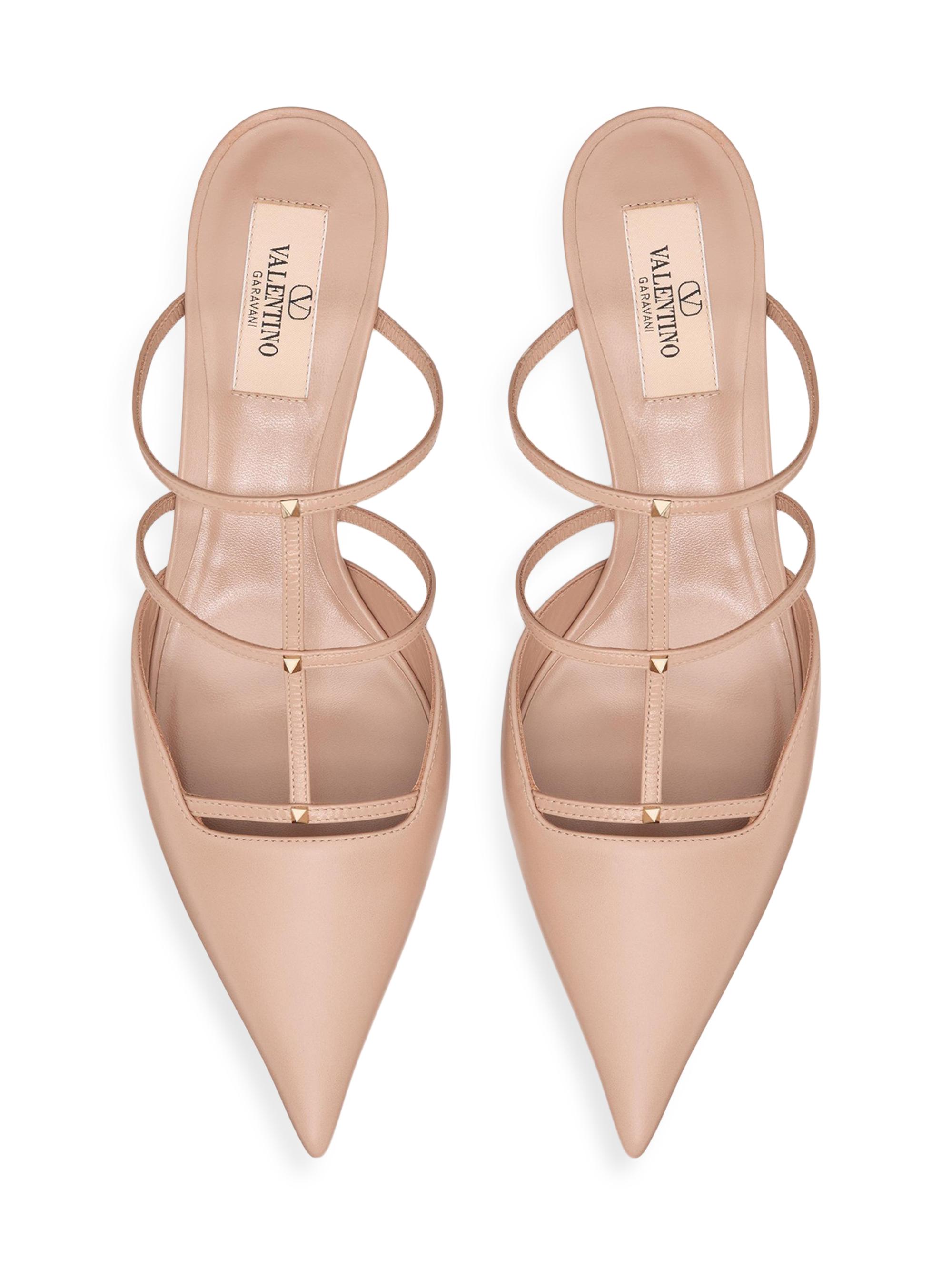 ROCKSTUD WISPY CREPE PINK CALFSKIN MULE 60MM