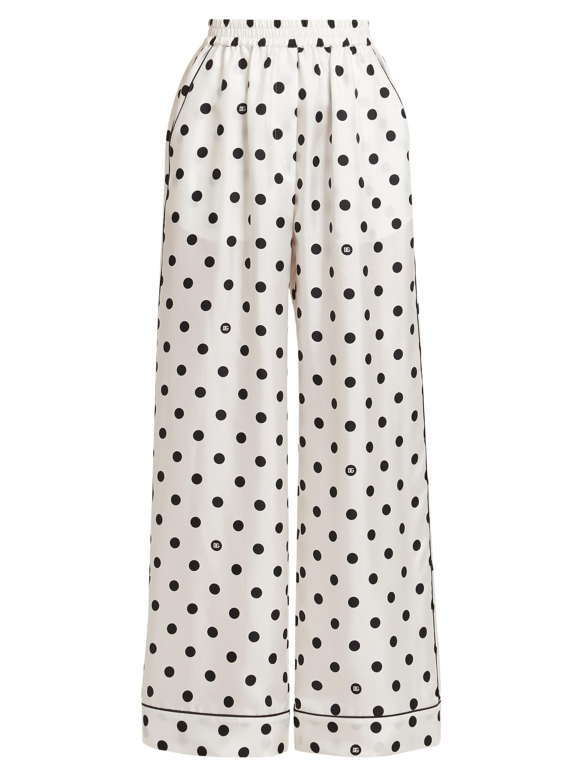 Dolce & Gabbana Women's Polka-Dot Silk Pajama Pants - White Black
