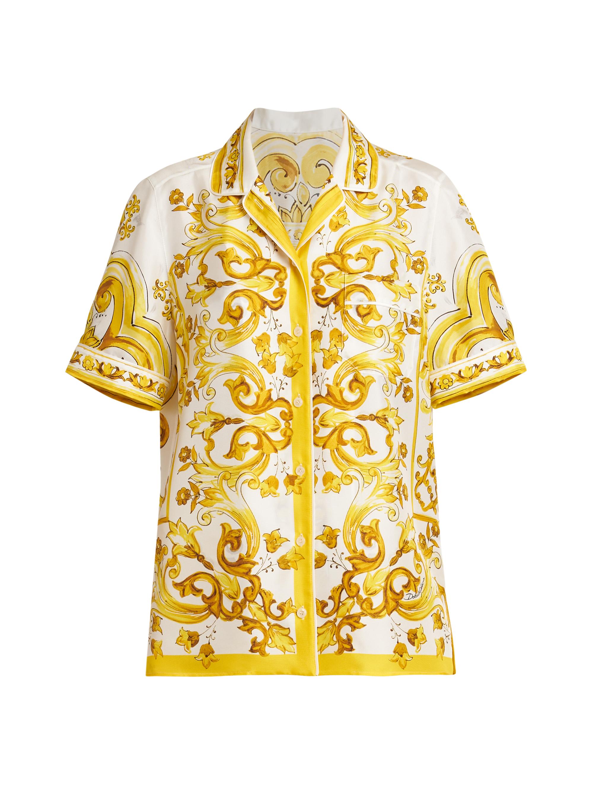 Dolce & Gabbana Women's Maiolica Silk Pajama Top - Yellow