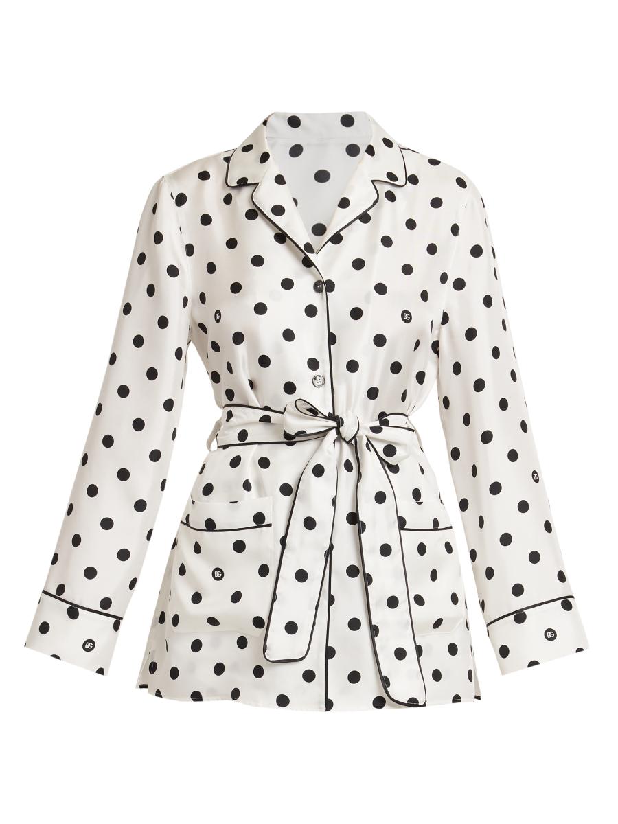 Dolce&Gabbana Polka Dot Silk Belted Pajama Top | Saks Fifth
