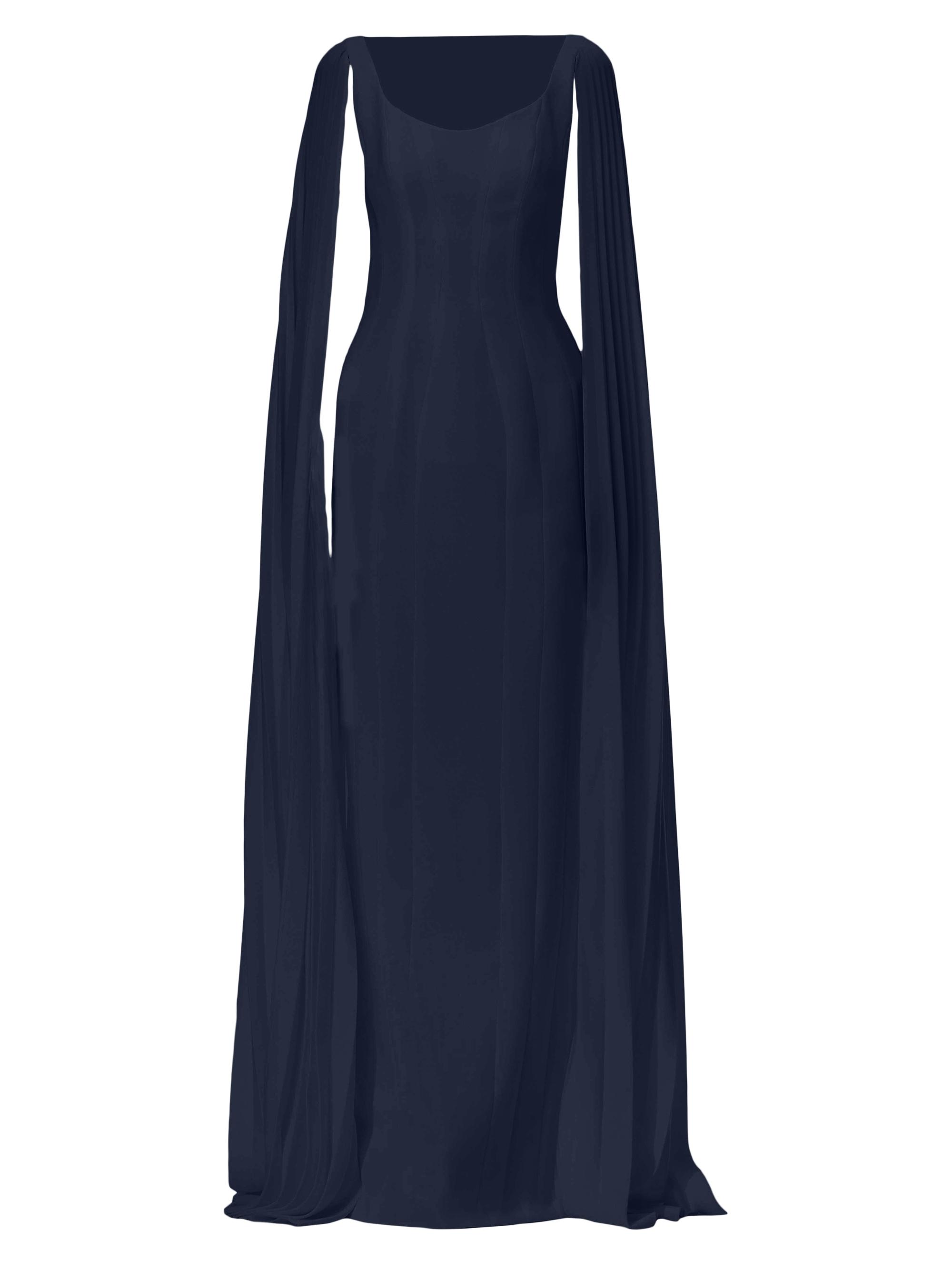 Honayda Women's Crepe Pleated Cape-Sleeve Maxi Dress - Navy