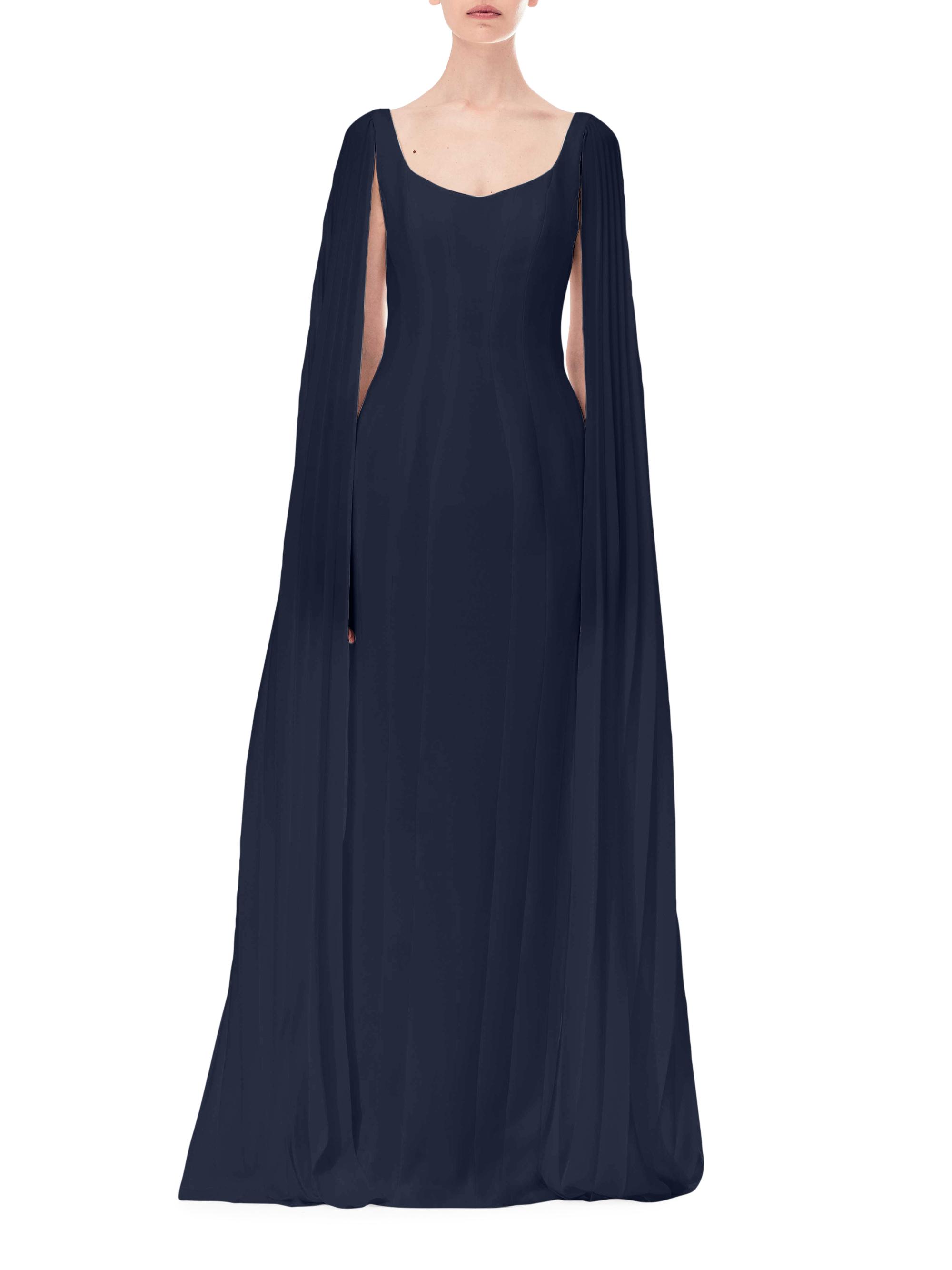 Honayda Crepe Pleated Cape-Sleeve Maxi Dress | Saks Fifth Avenue