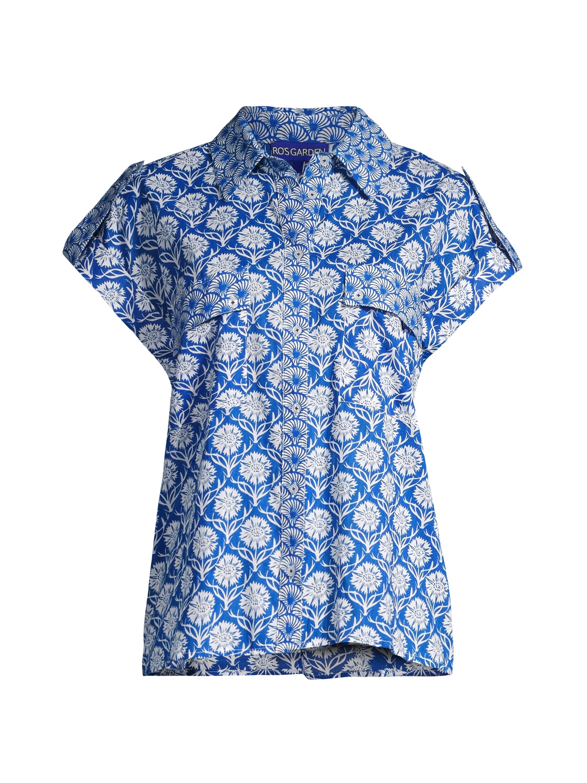 Ro's Garden Women's Netherlands Floral Cotton Shirt - Blue Kariya