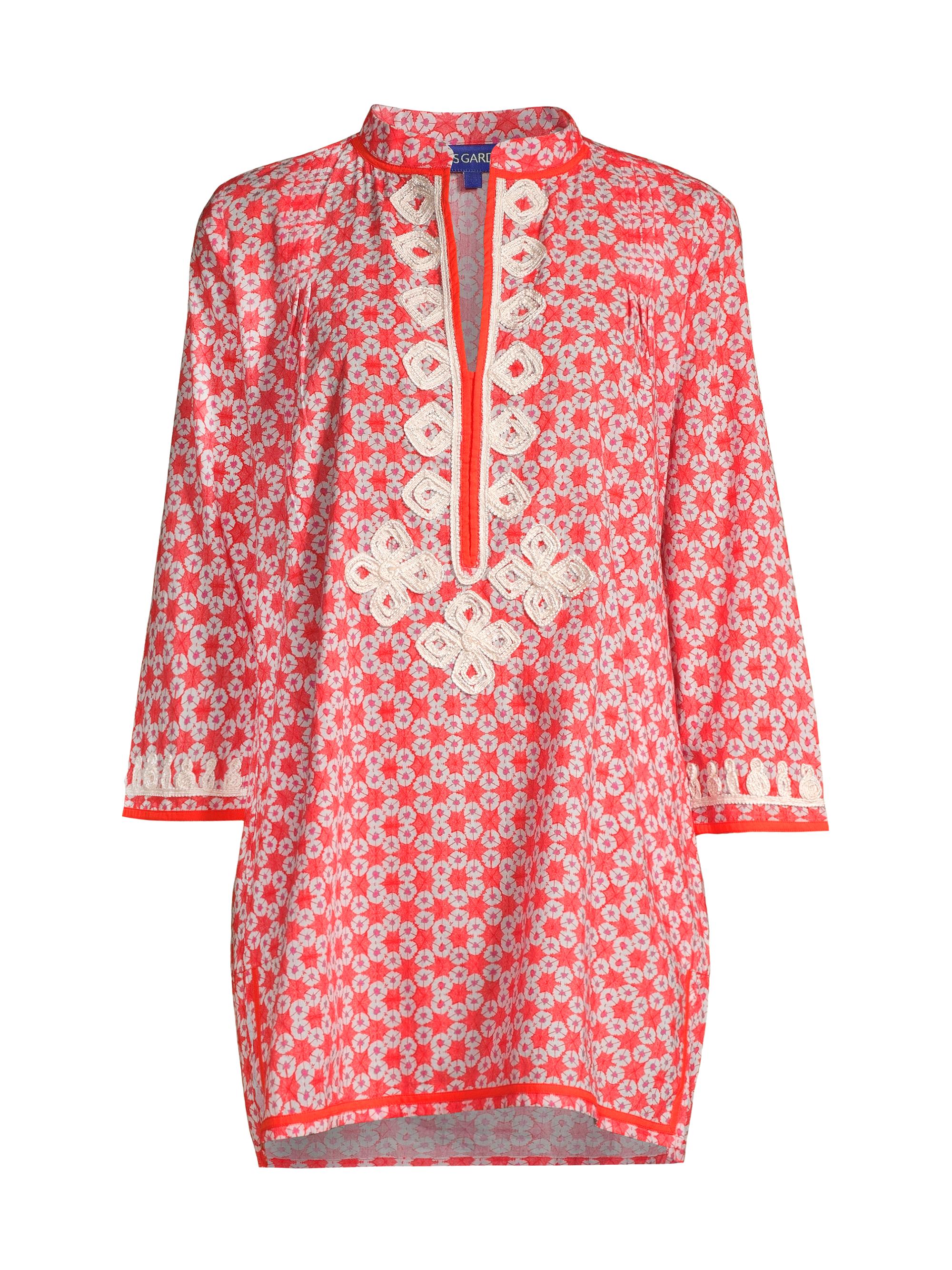 Ro's Garden Women's Tokyo Embroidered Cotton Tunic - Coral Kami