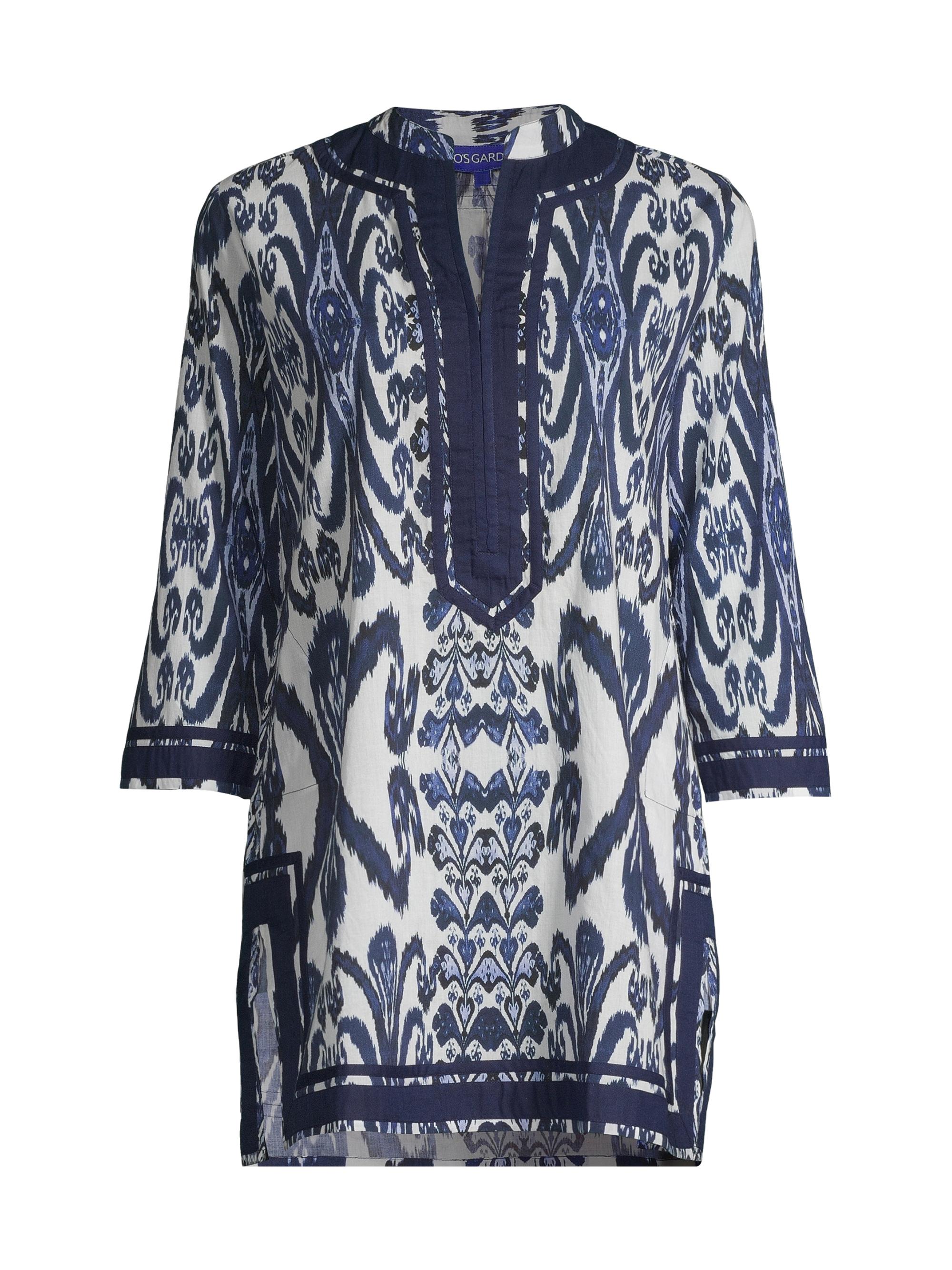 Ro's Garden Women's Tokyo Ikat-Inspired Cotton Tunic - Blue Kyoto