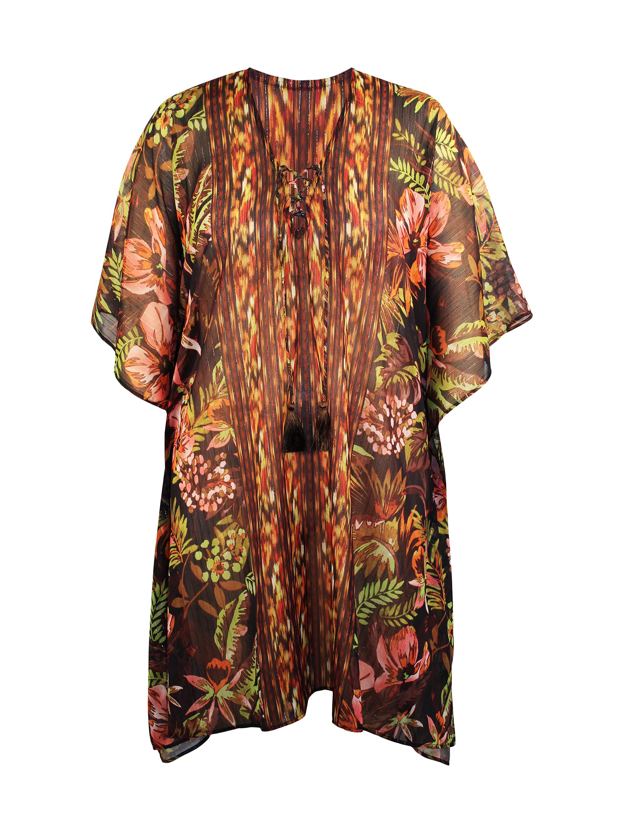 Miraclesuit Swim Women's Botanico Metallic Chiffon Lace-Up Caftan - Black Multi