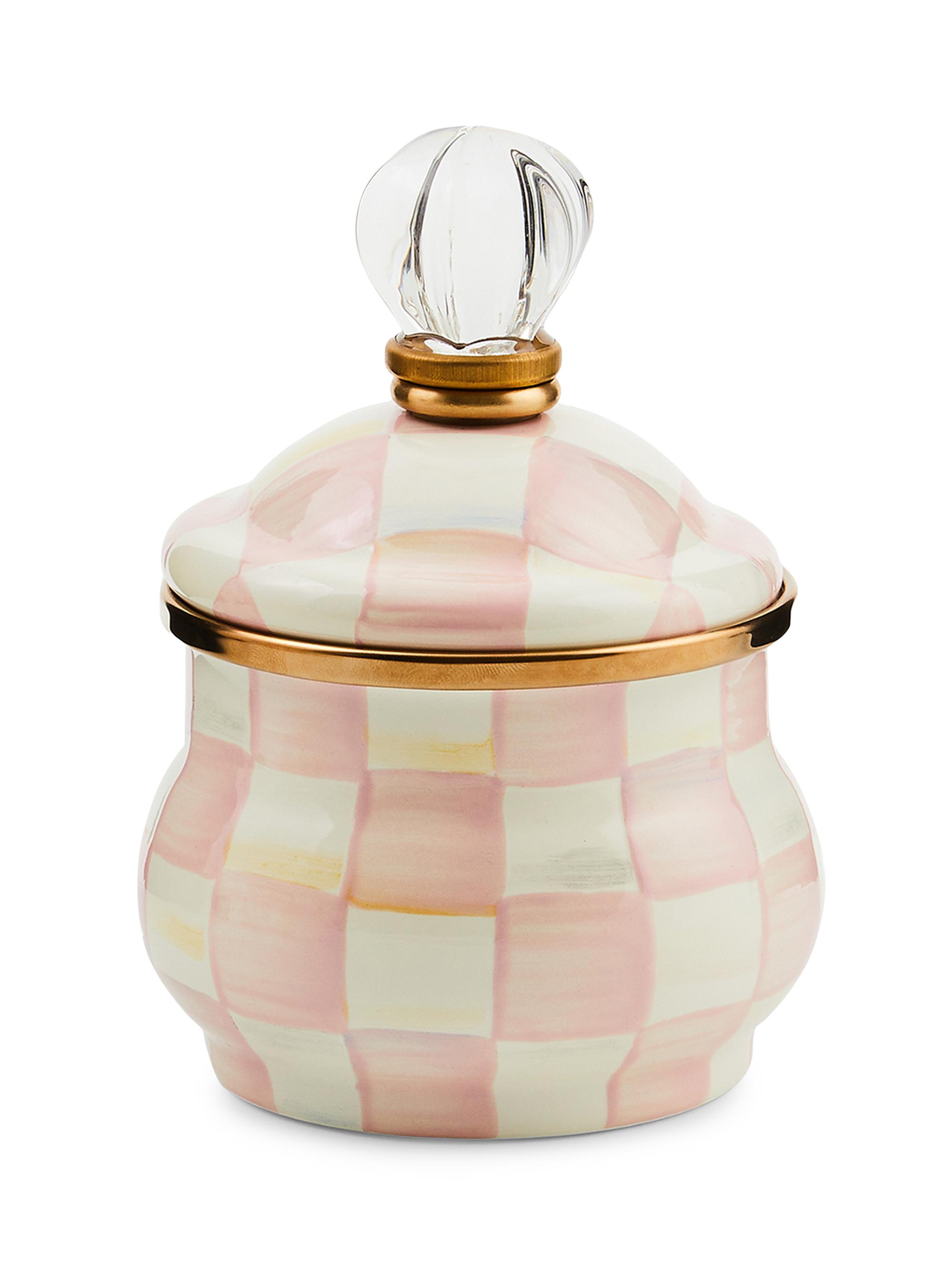 MacKenzie-Childs Rosy Check Enamel Lidded Sugar Bowl