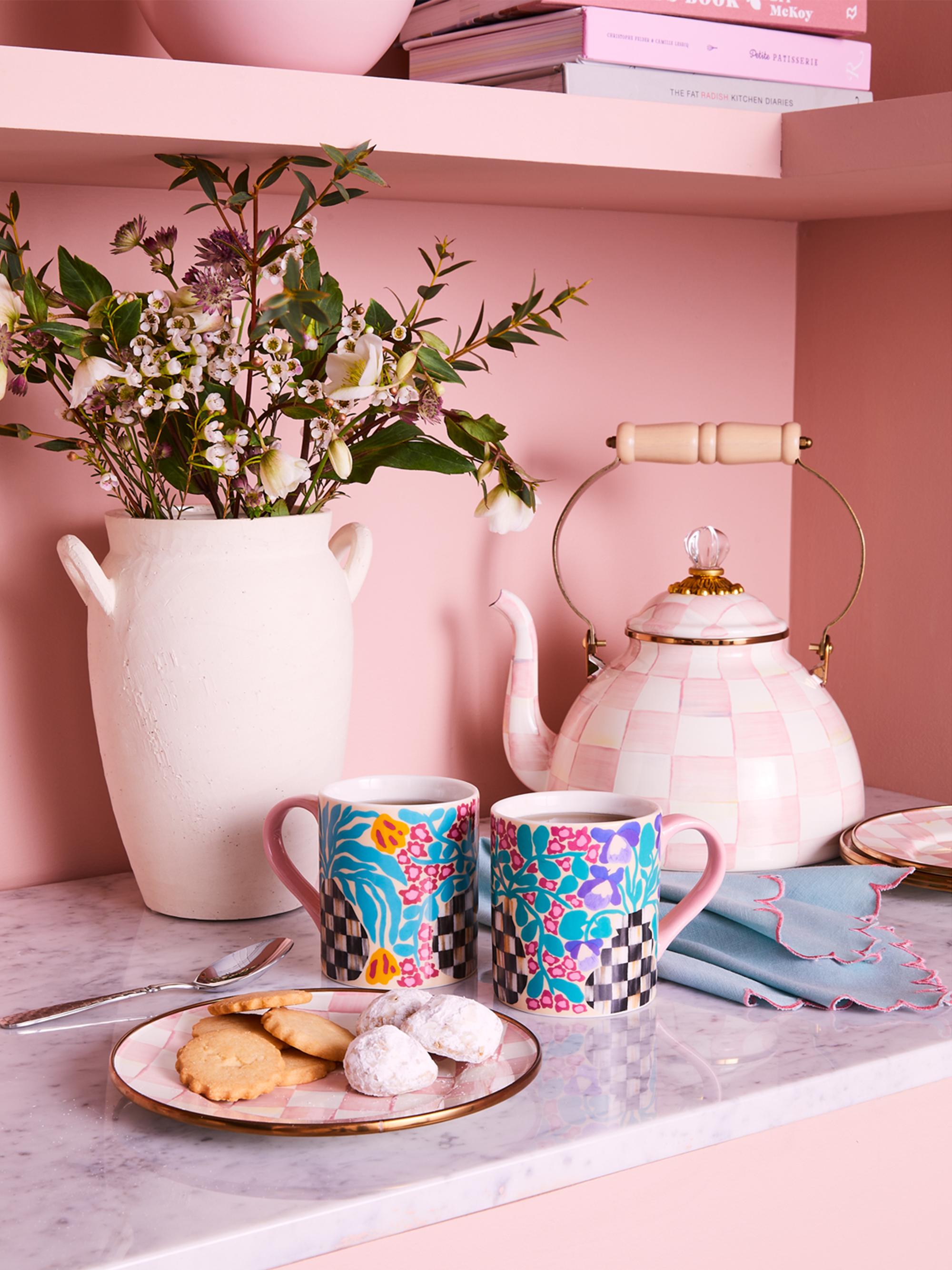 MacKenzie Childs Rosy English Garden Enamel Salad/Dessert Plate Saks