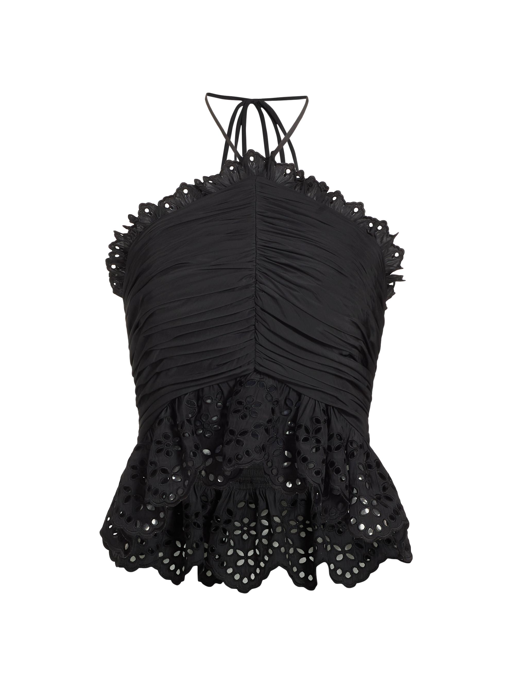 Ramy Brook Women's Michelle Ruched Eyelet Top - Black