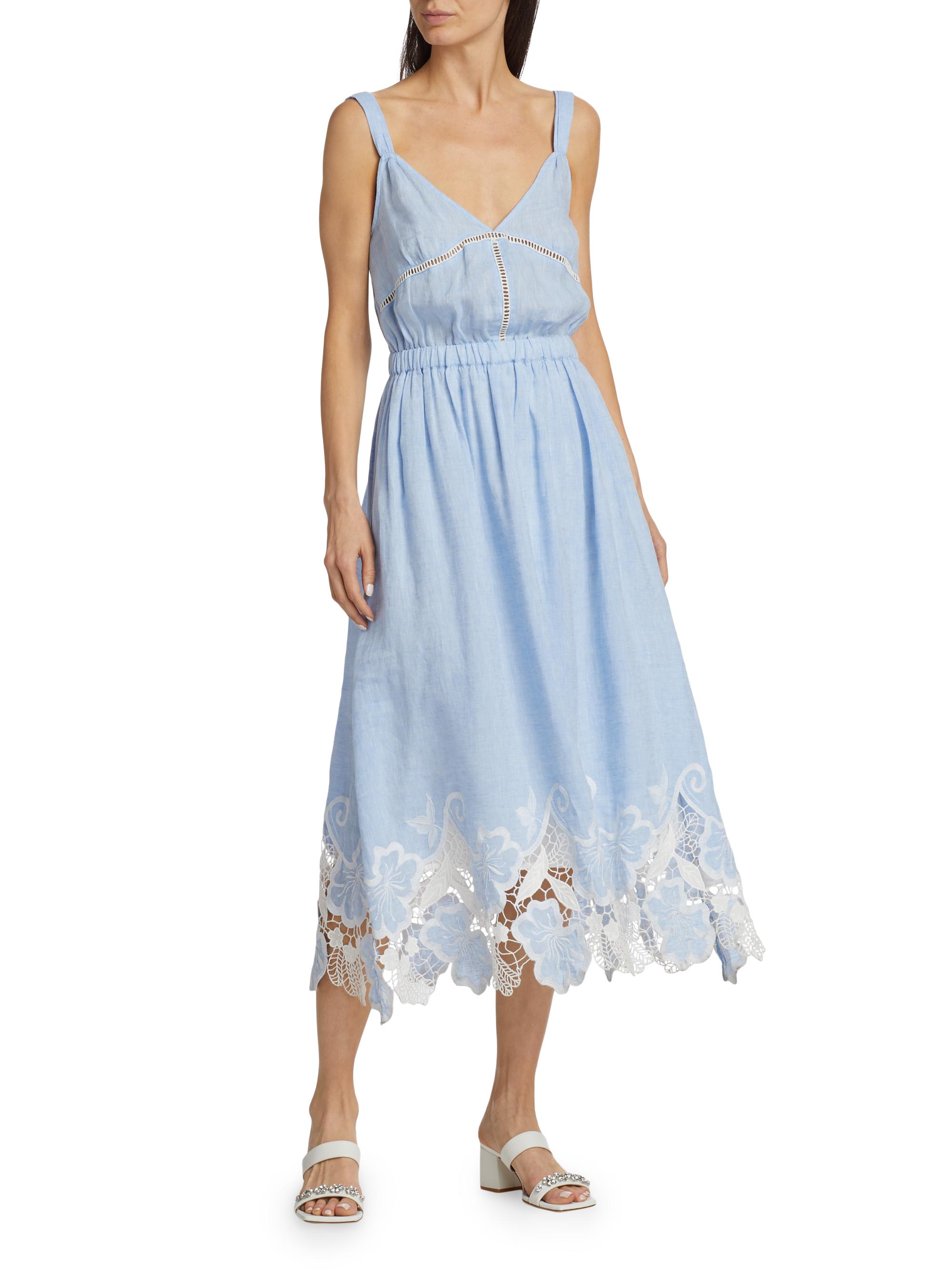 Ramy Brook Aubriella Linen Lace-Trimmed Midi-Dress | Saks Fifth Avenue