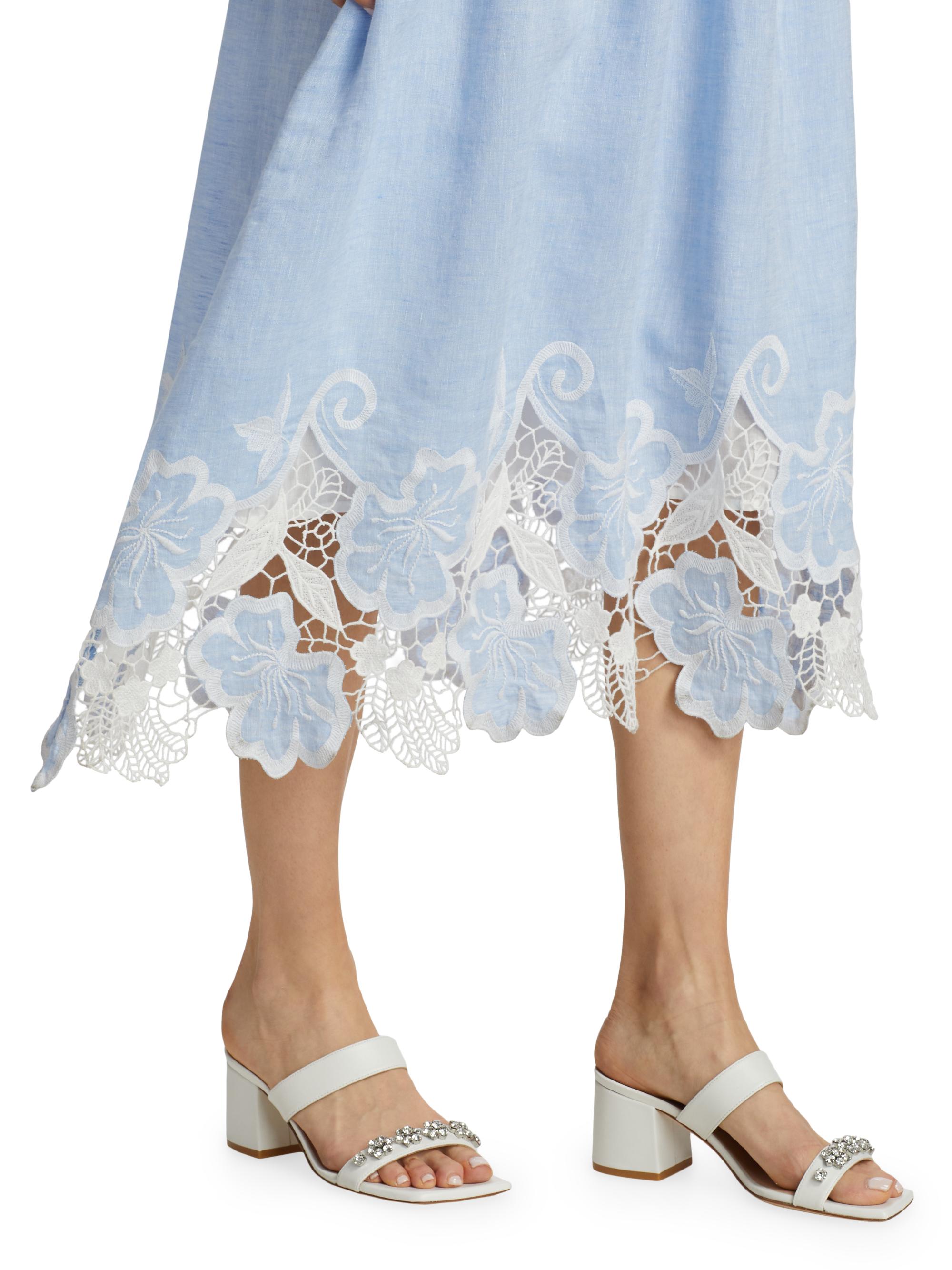 新品★ IRMA 華奢みえアメリカンスリーブ ロイヤルブルー きらめく刺繍☆ Ramy Brook Aubriella Linen Lace-Trimmed Midi-Dress | Saks Fifth Avenue