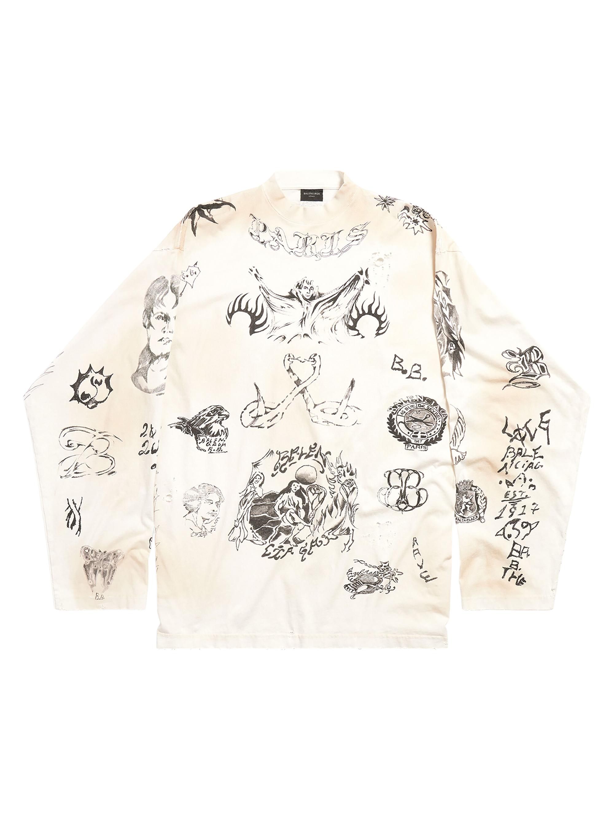 Balenciaga 24ss Tattoo Distressed ロンT 洗練された【BALENCIAGA】タトゥー グラフィック Tシャツ 24SS