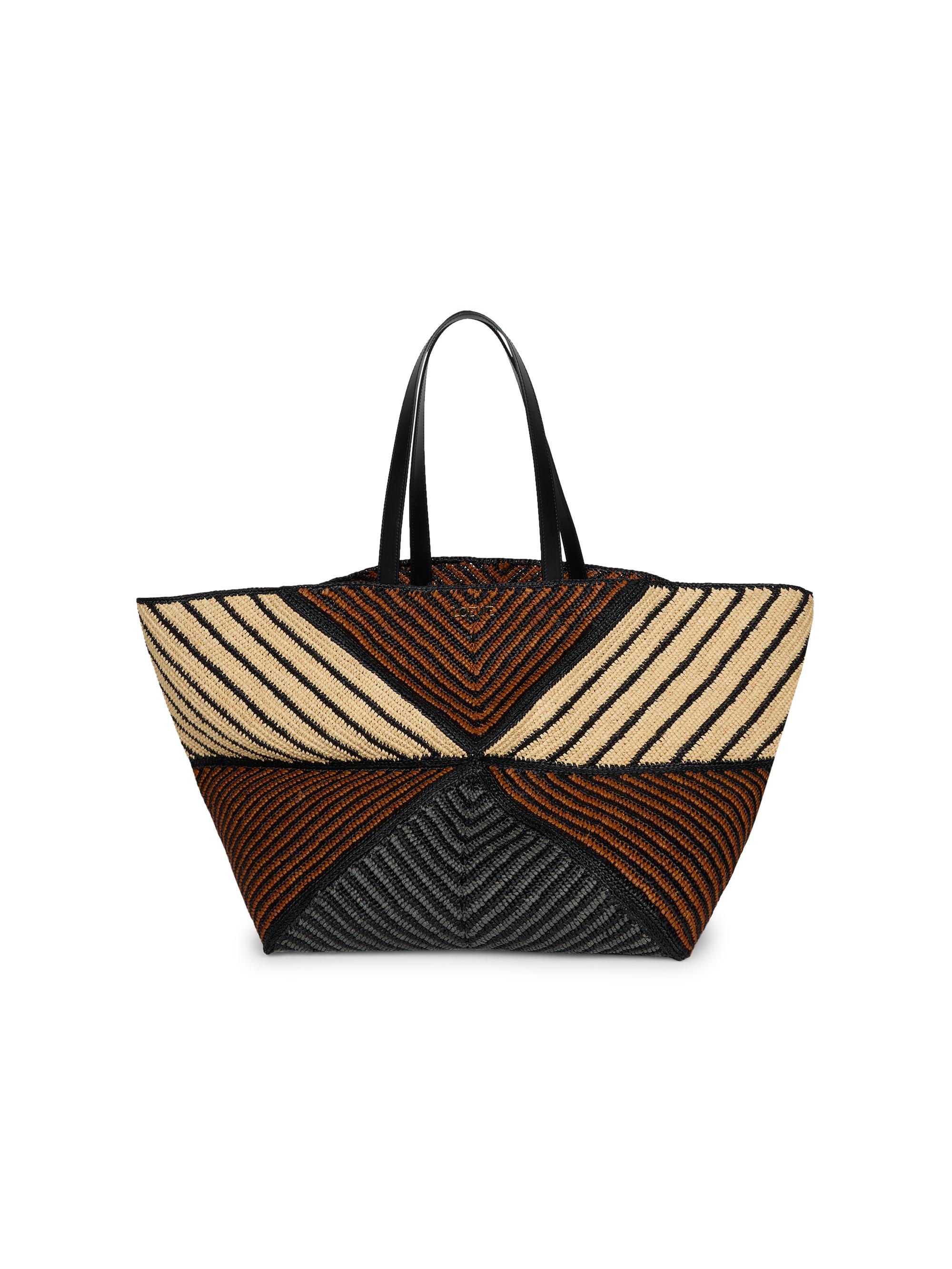 LOEWE Men's  x Paula's Ibiza Extra-Large Puzzle Fold Raffia & Leather Tote Bag - Natural Honey