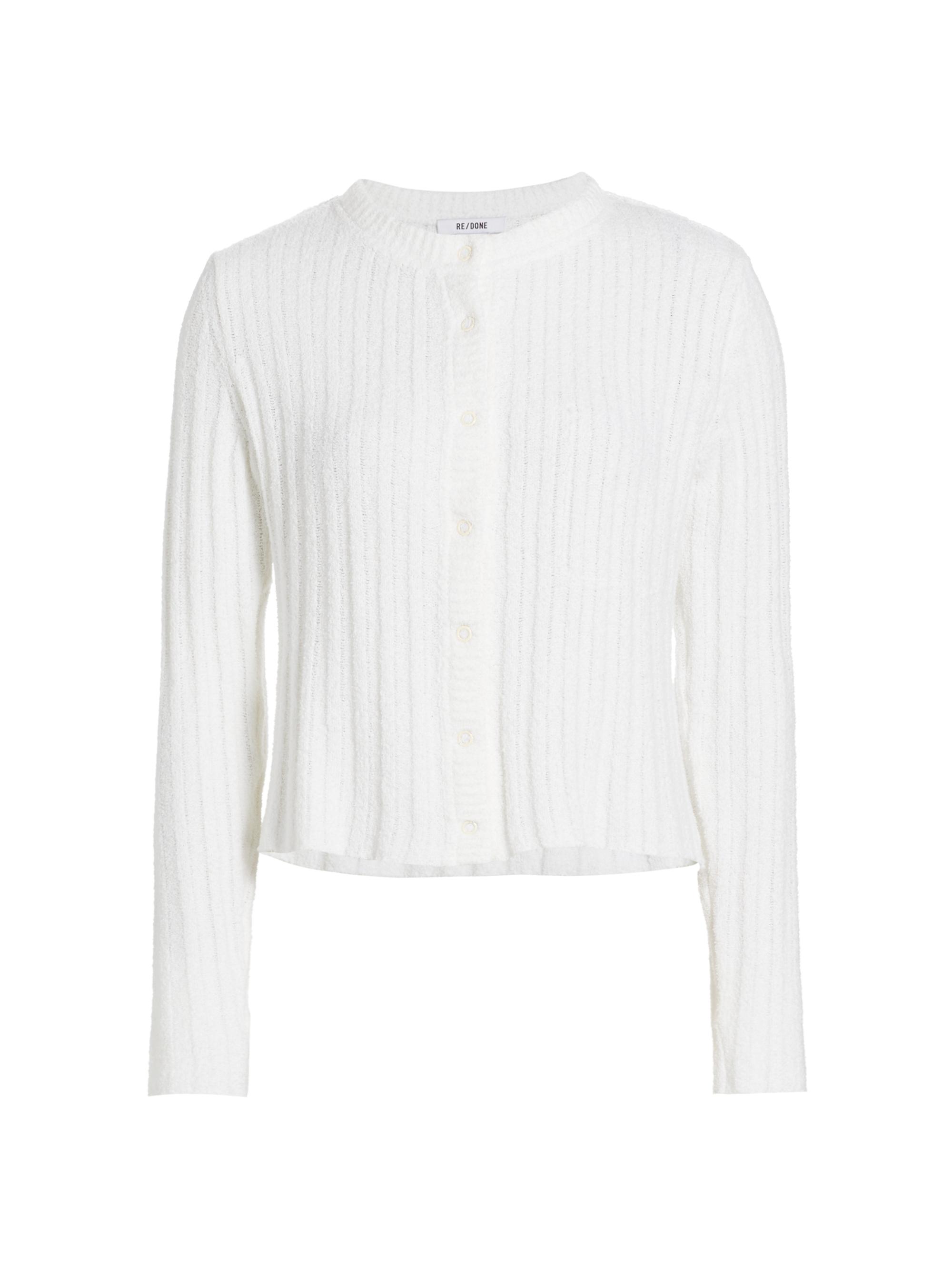Re/done Women's Terry Rib-Knit Crewneck Cardigan - Vintage White