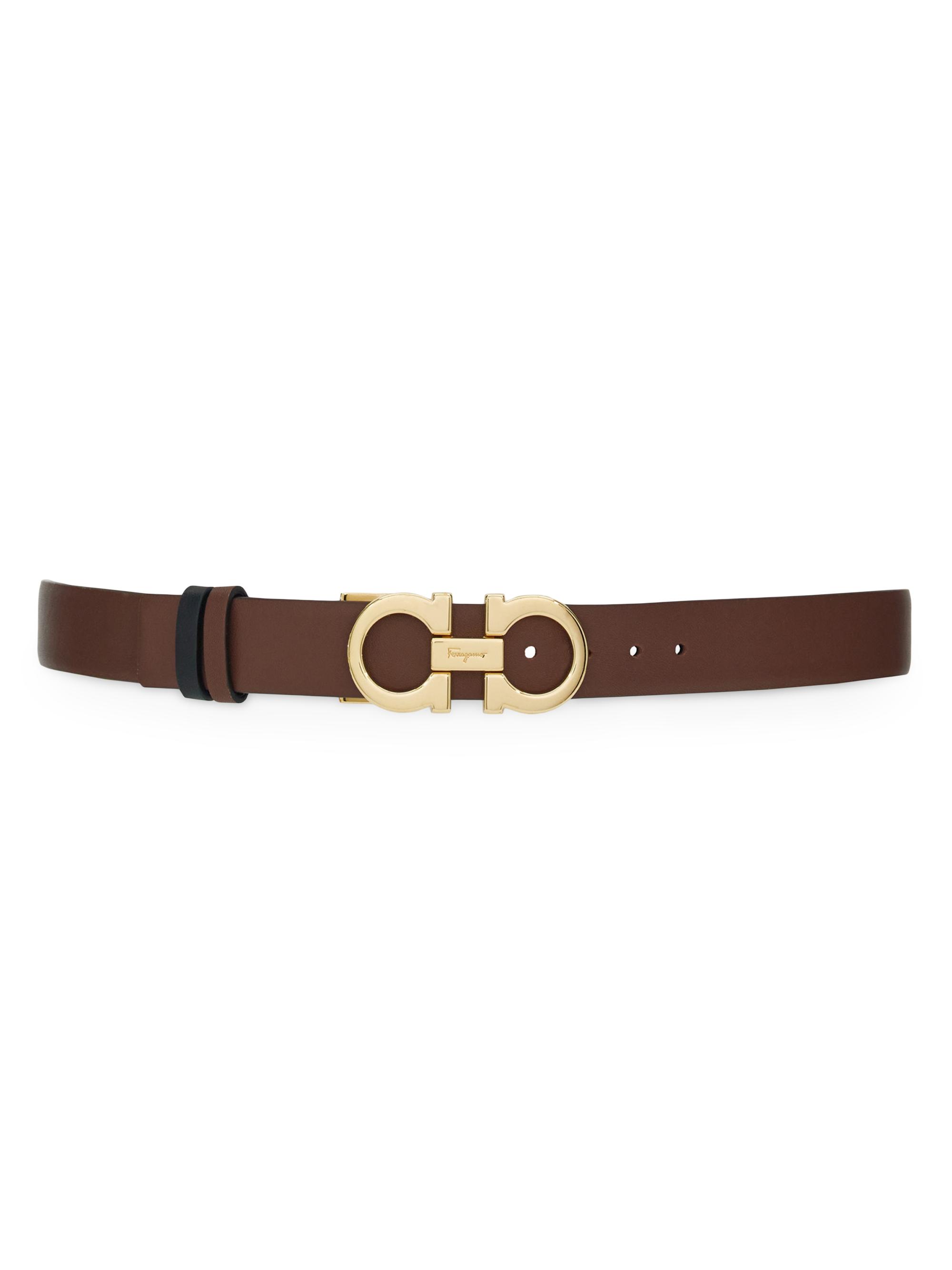FERRAGAMO Women's Gancini Reversible & Adjustable Cut-to-Size Hammered Leather Belt - Cocoa Brown Nero