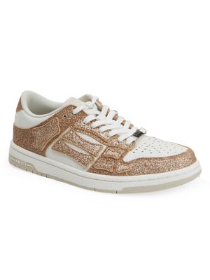 Amiri Women's Shimmer Skel Top Low Sneakers - White Gold
