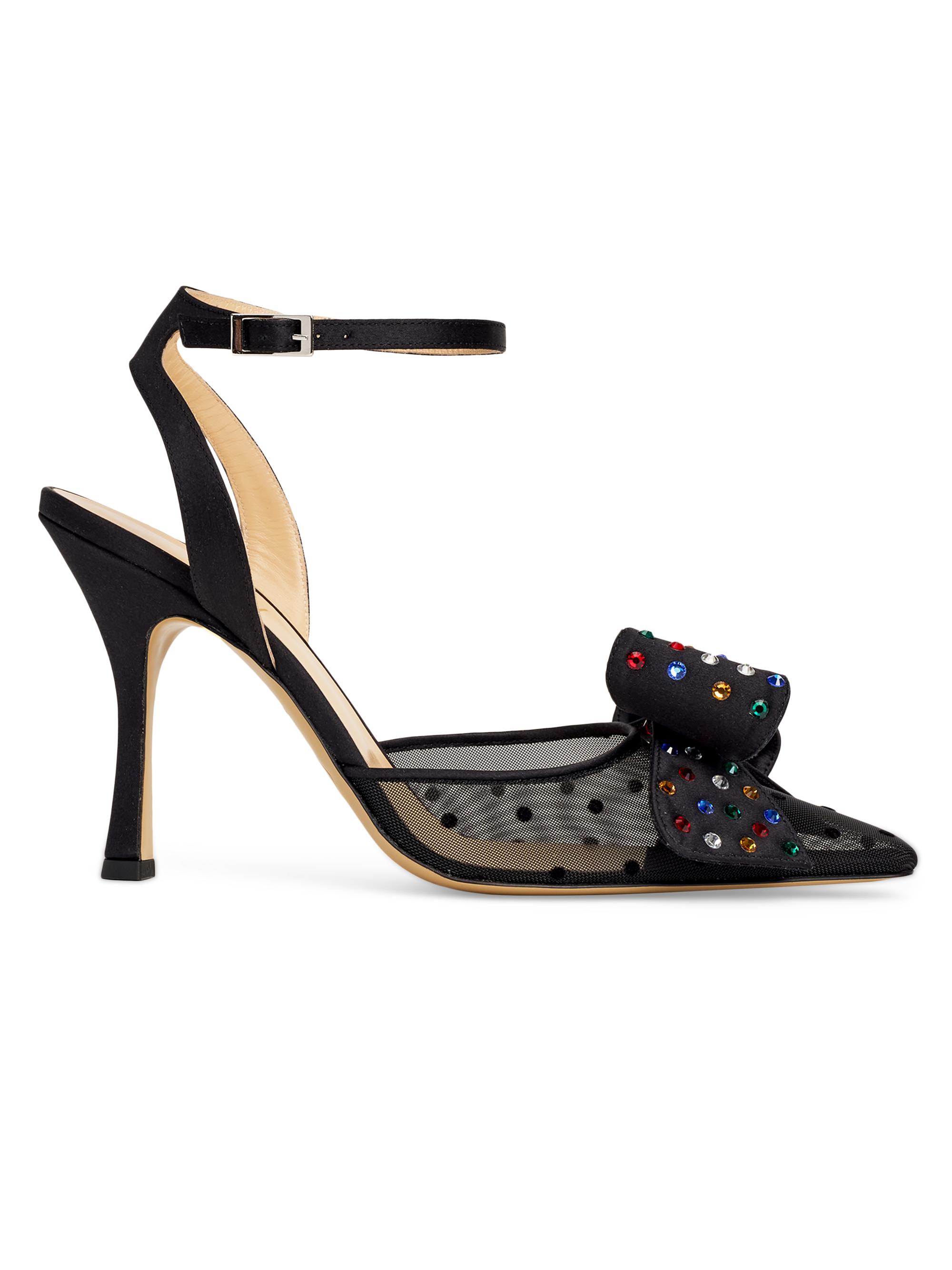 Nalebe Women's Diamante Mesh Leather Pumps - Black