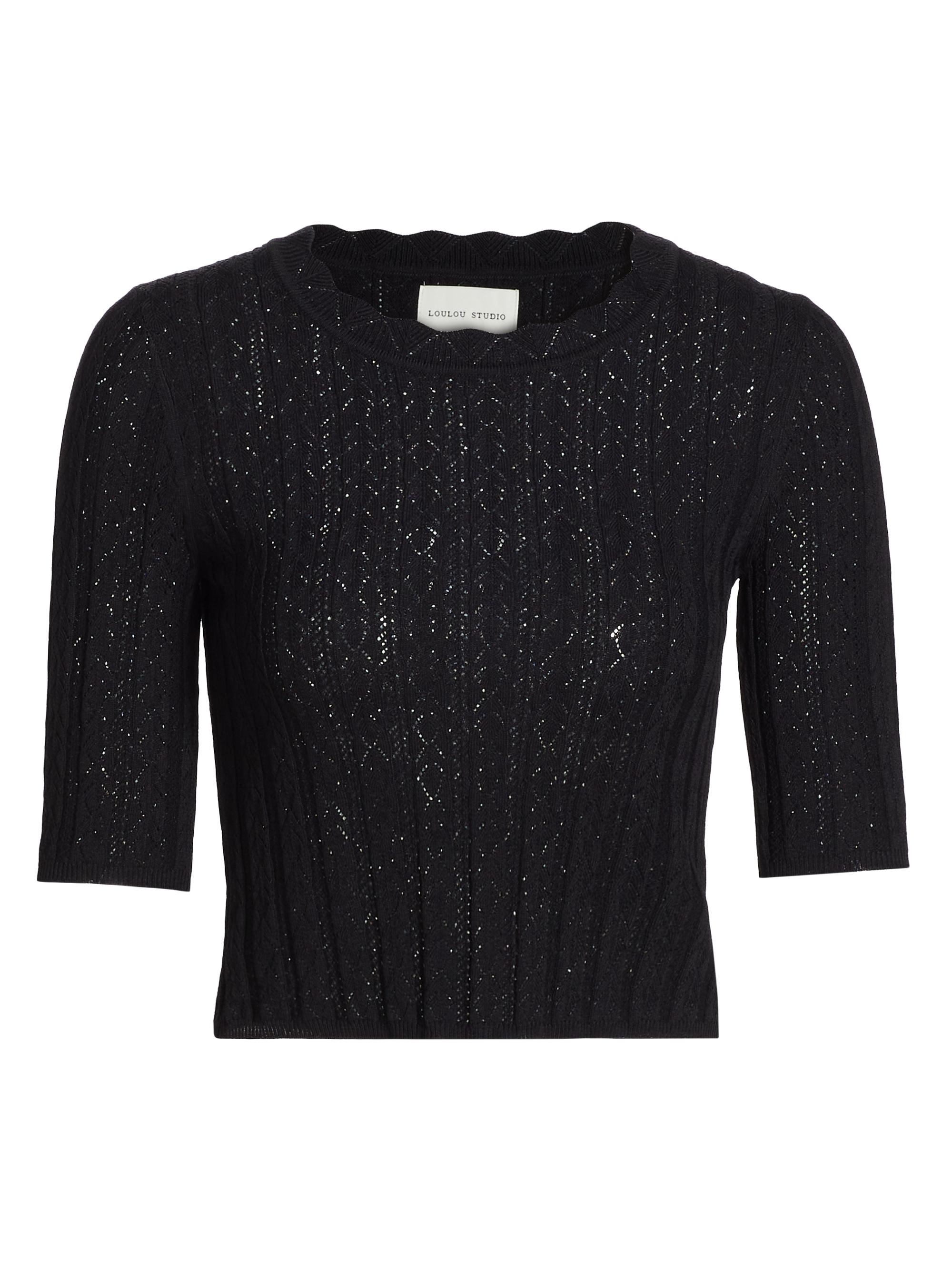 Loulou Studio Women's Culli Pointelle Knit Short-Sleeve Top - Black