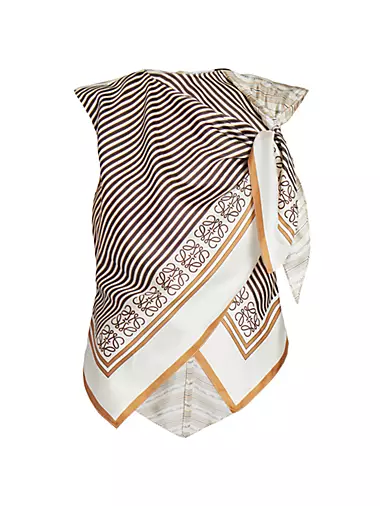 LOEWE x Paula's Ibiza Scarf-Print Knot Silk Asymmetric Top