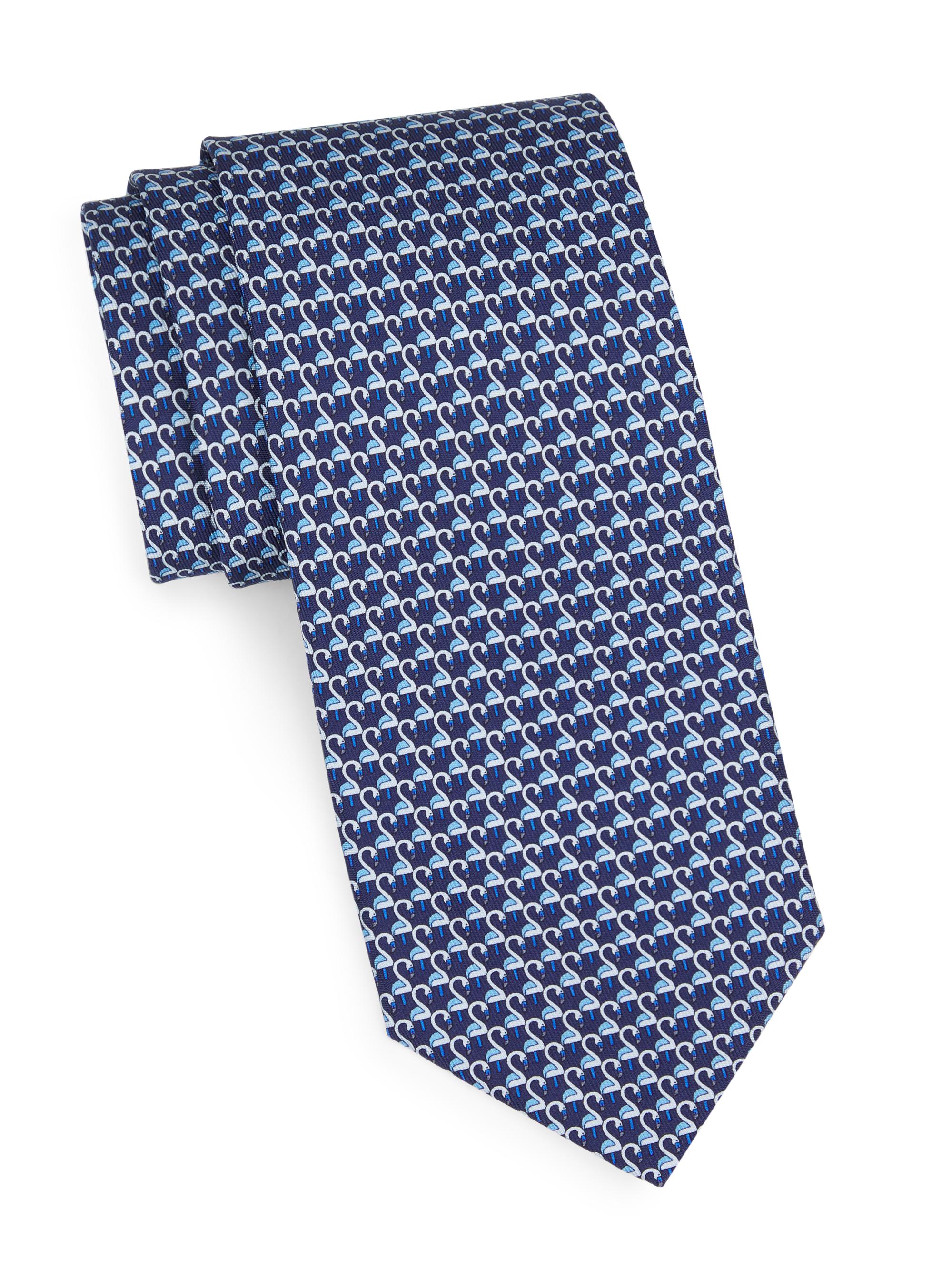 FERRAGAMO Men's Ester Silk Swan Tie - Navy