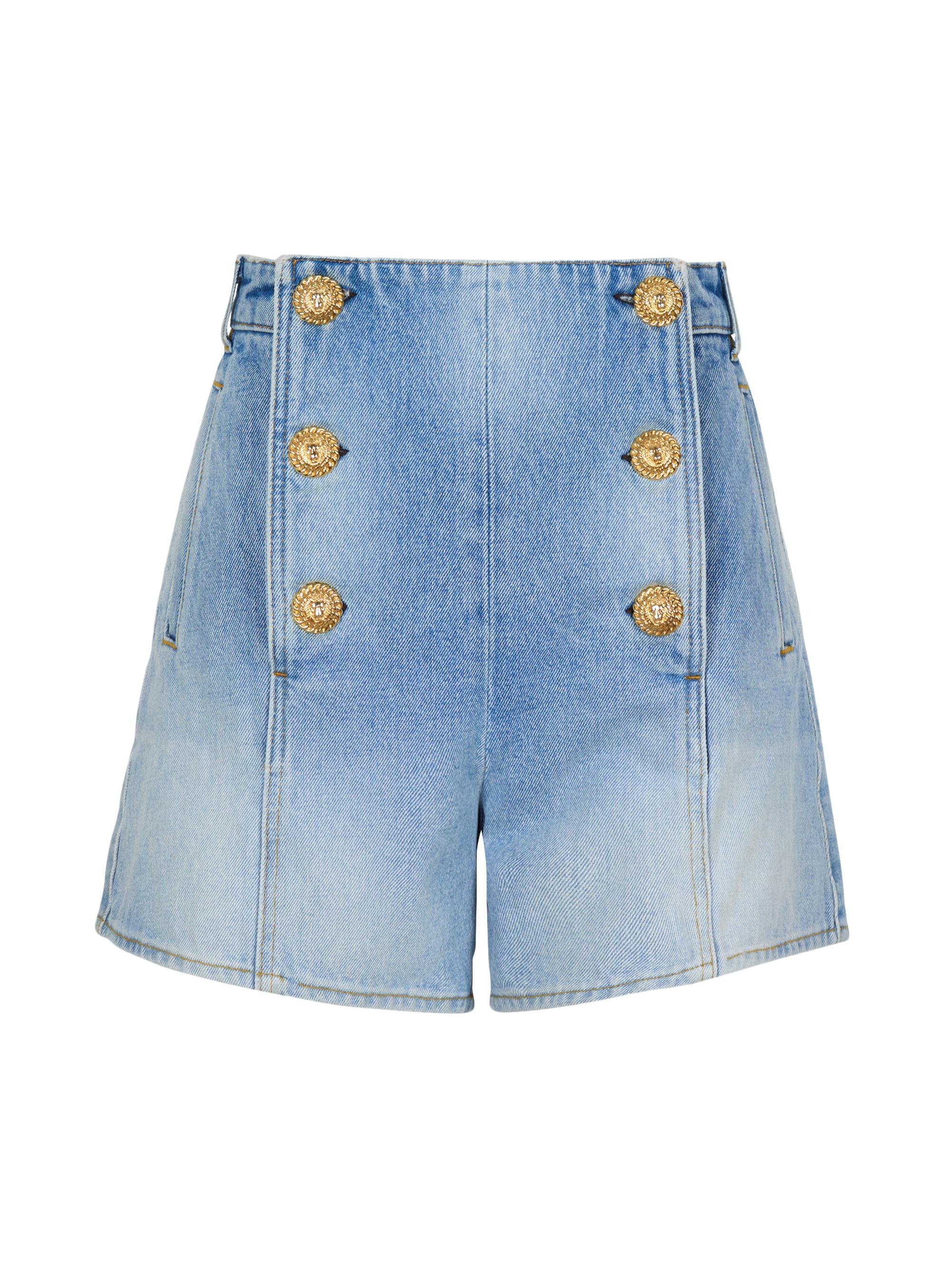 Balmain Women's Double-Button Denim Shorts - Bleu Clair