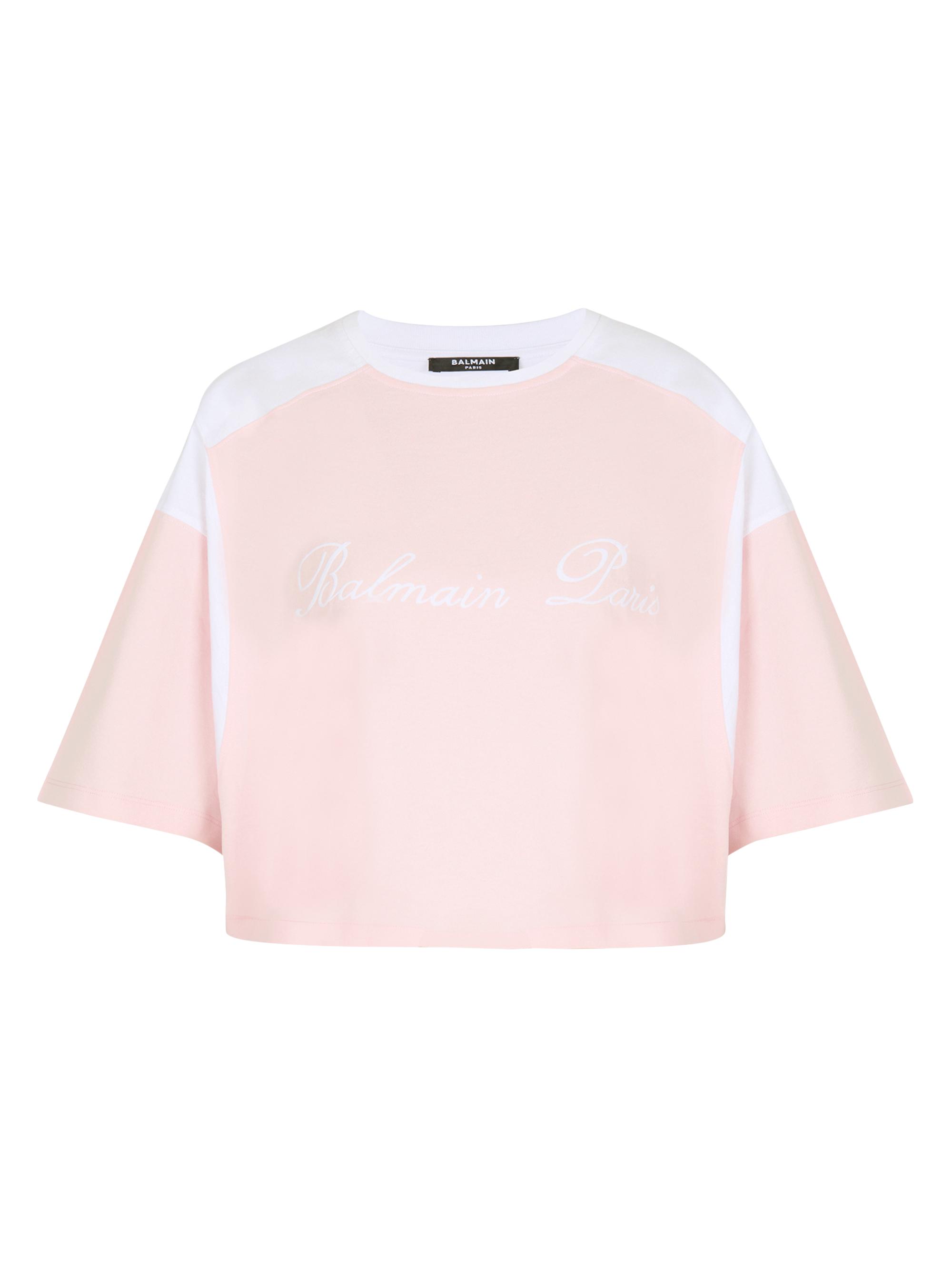 Balmain Women's Logo Colorblock Cropped T-Shirt - Saumon