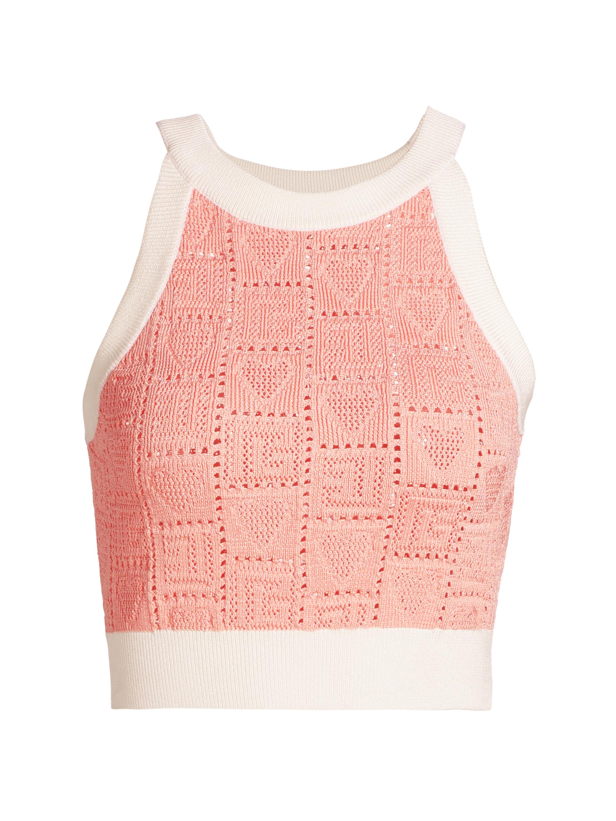 Balmain Women's Heart Pointelle Halter Knit Crop Top - Saumon