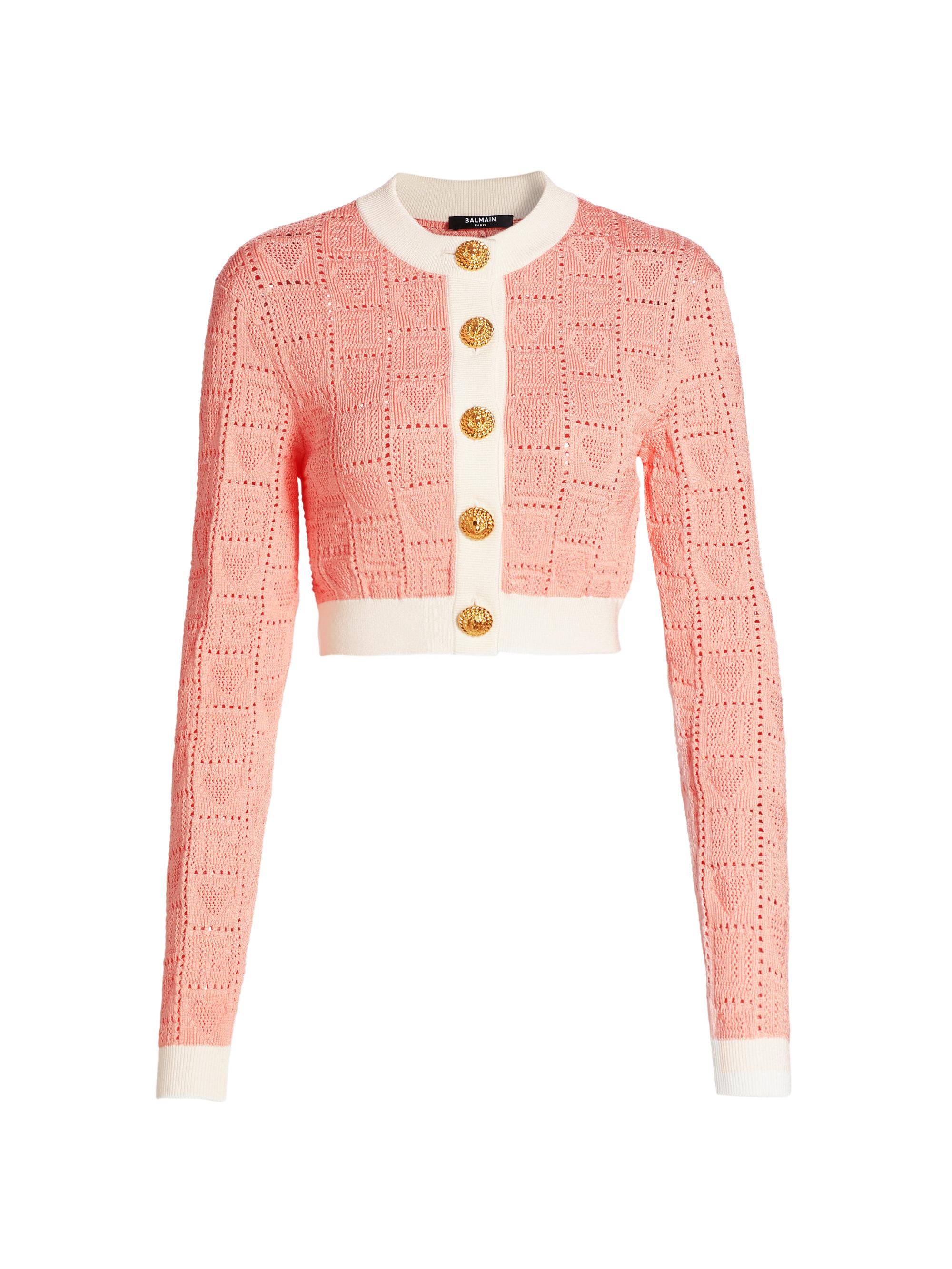 Balmain Women's Heart Pointelle Knit Crop Cardigan - Saumon