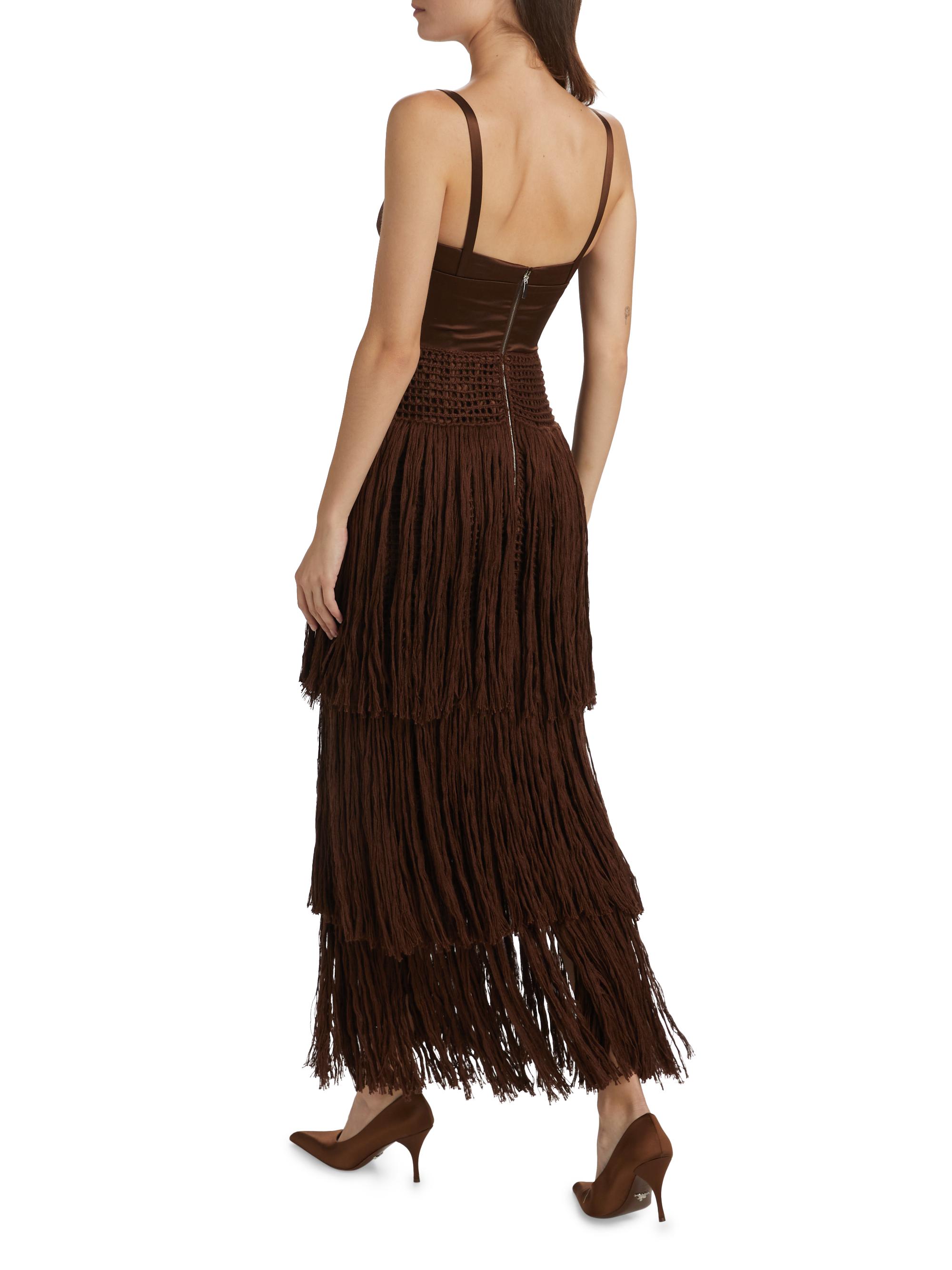 Alejandra Alonso Rojas Bustier Silk Fringe Crochet Dress | Saks