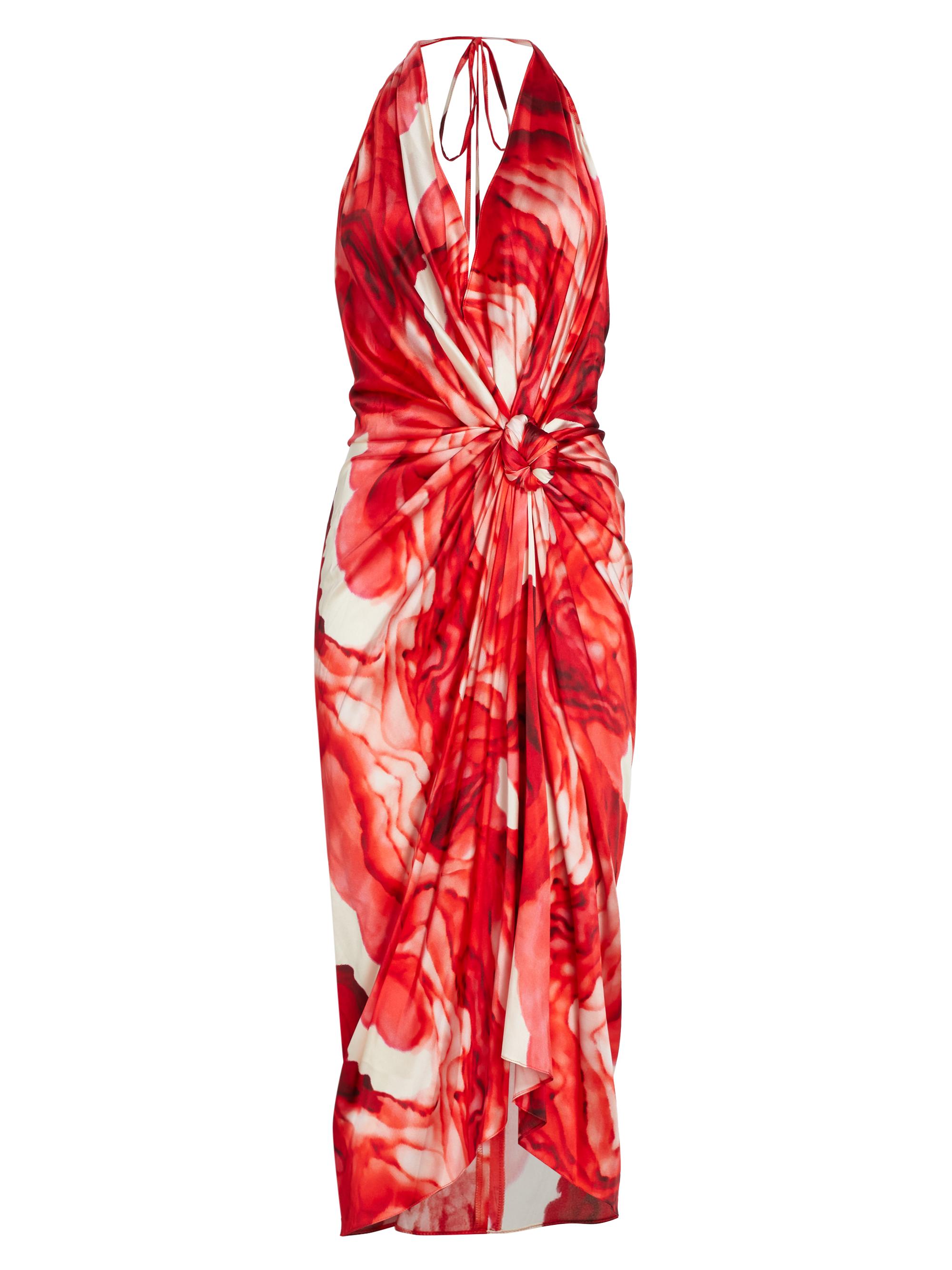Silvia Tcherassi Women's Guadalupe Watercolor Stretch-Silk Midi-Dress - Mutliabstract Rouge