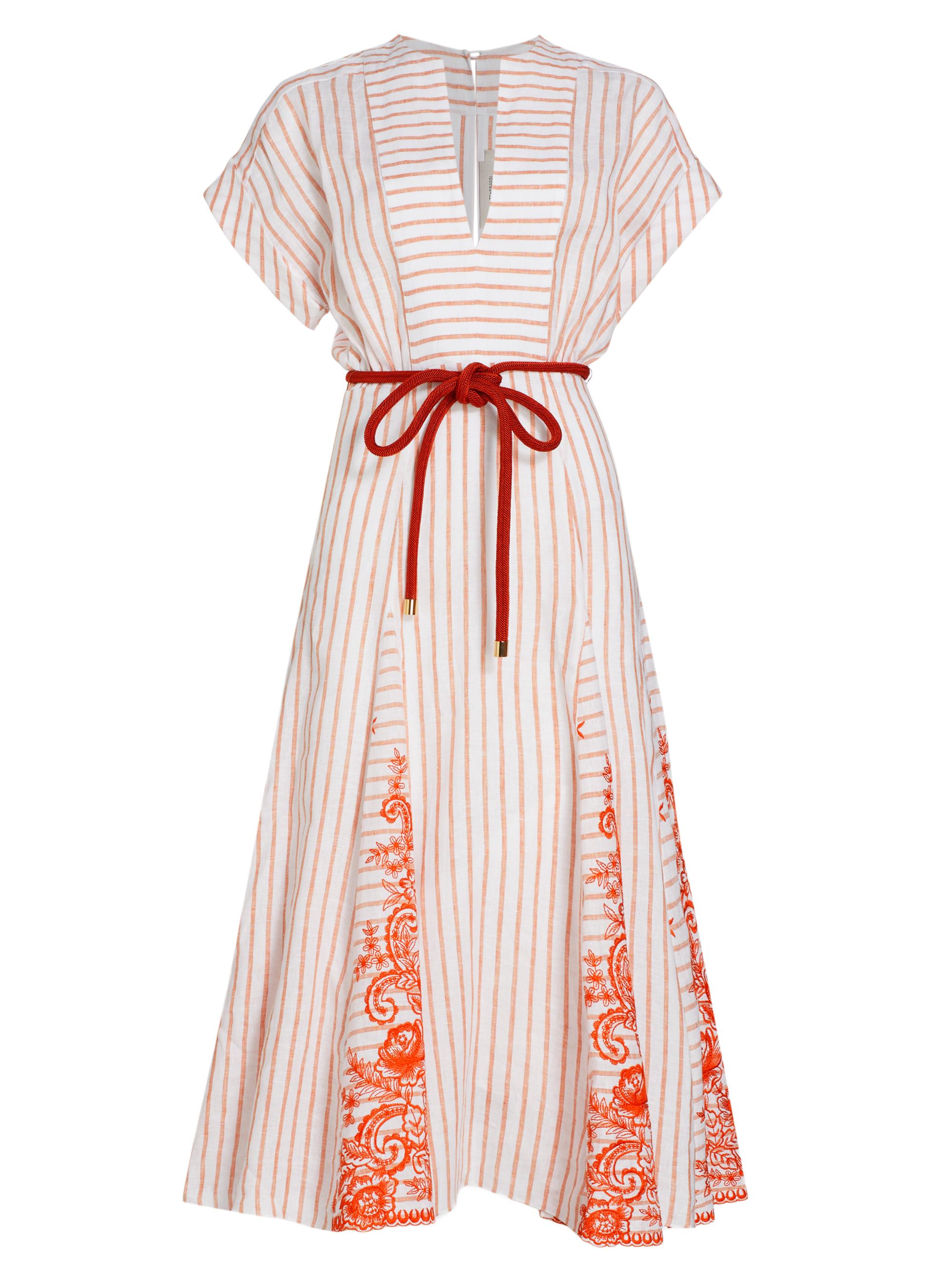 Silvia Tcherassi Women's Casandra Stripe Self-Tie Midi-Dress - Coral Paisley