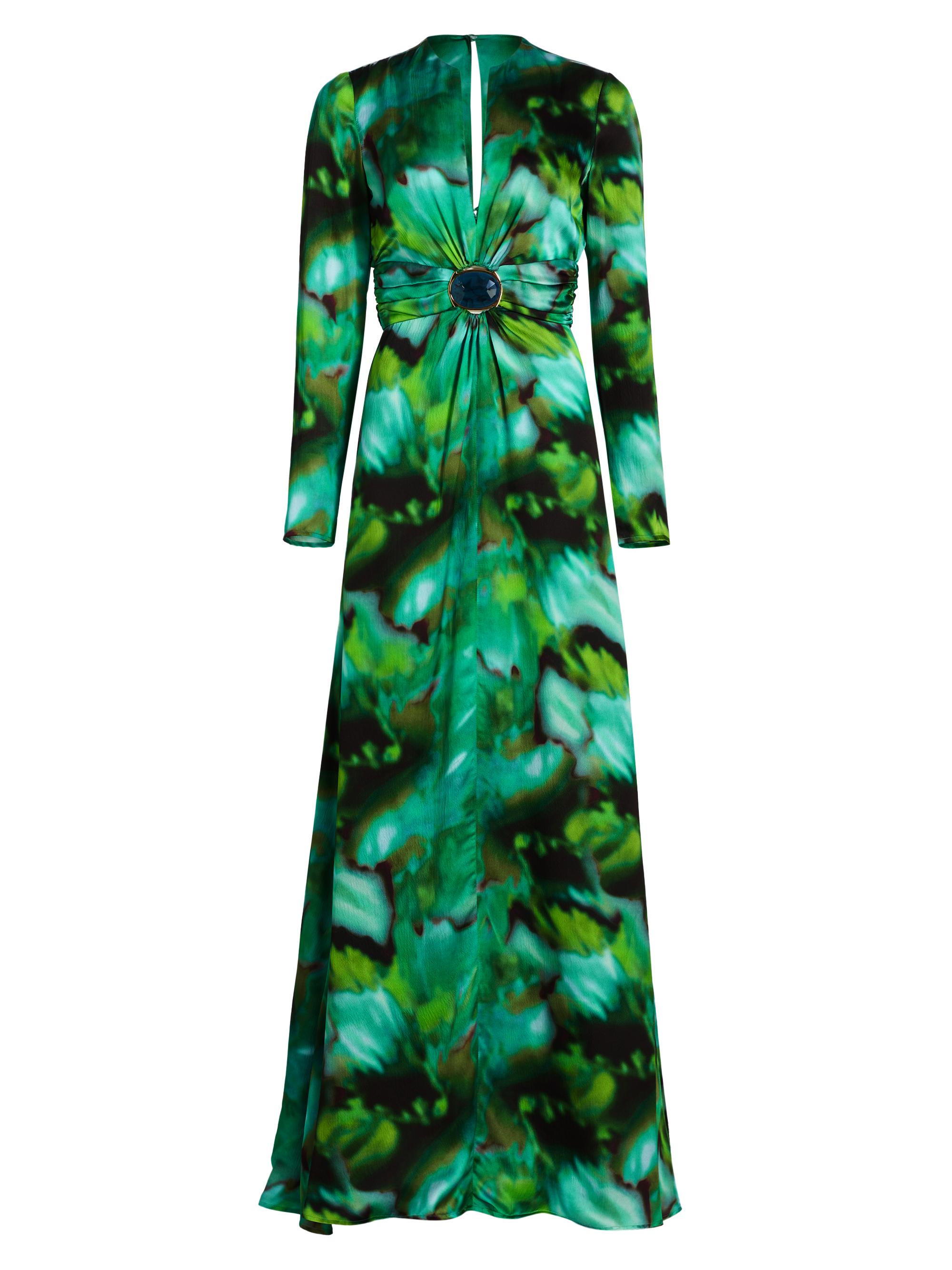 Silvia Tcherassi Women's Zarina Silk Tie-Dye Gown - Juniper Green