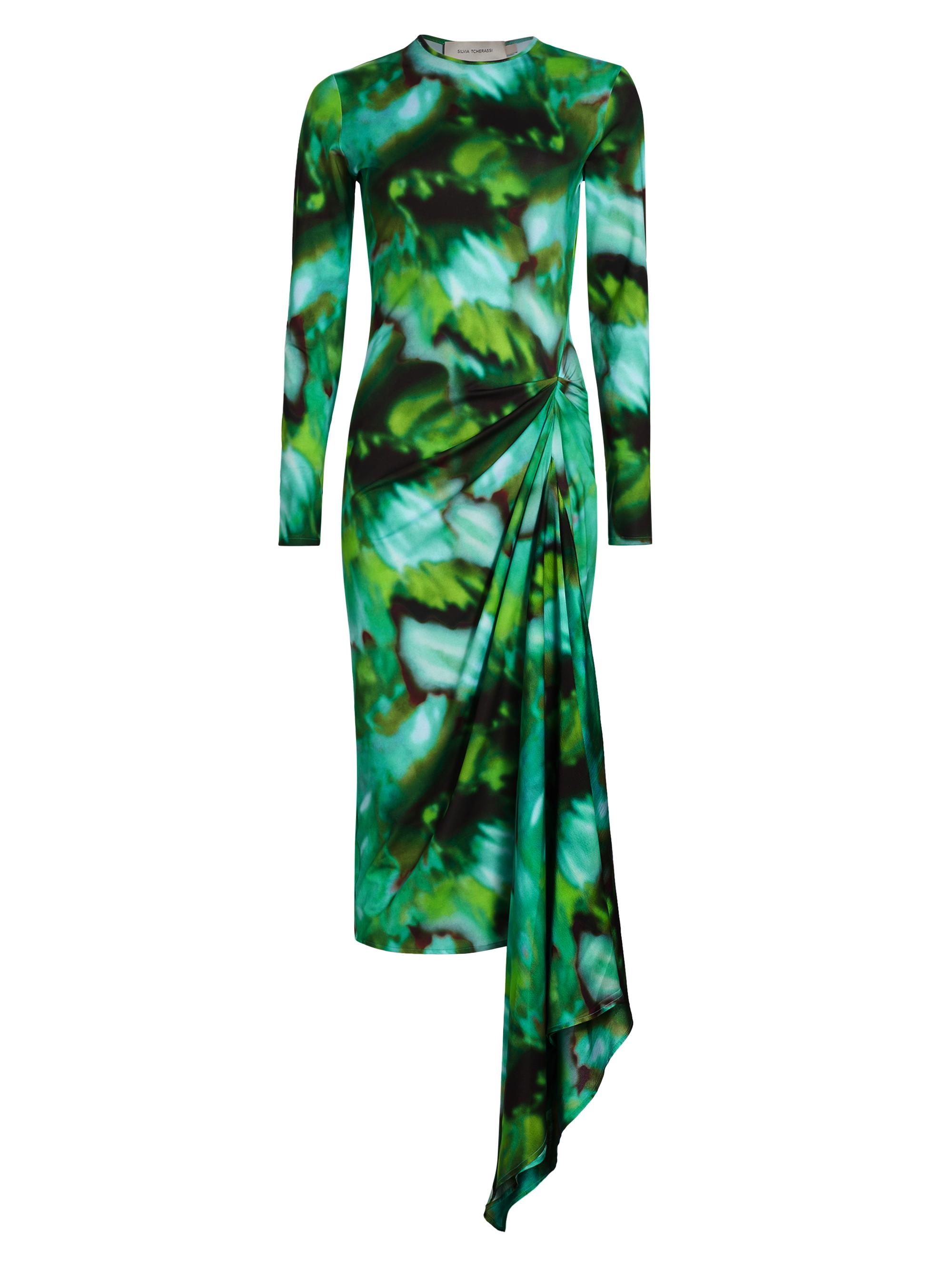 Silvia Tcherassi Women's Ananya Watercolor Draped Midi-Dress - Juniper Green