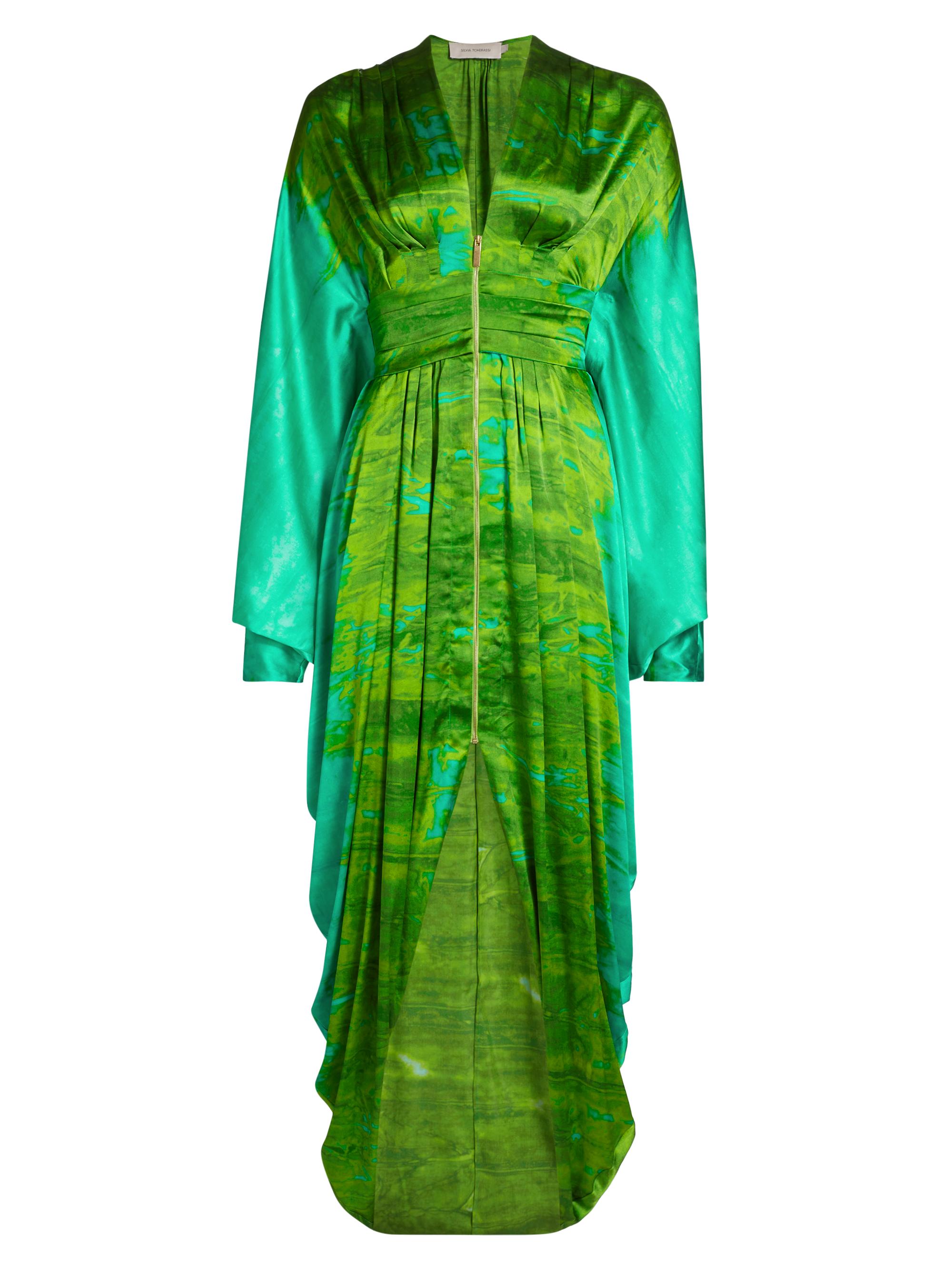 Silvia Tcherassi Women's Danette Silk Bubble-Hem Maxi Dress - Juniper Green