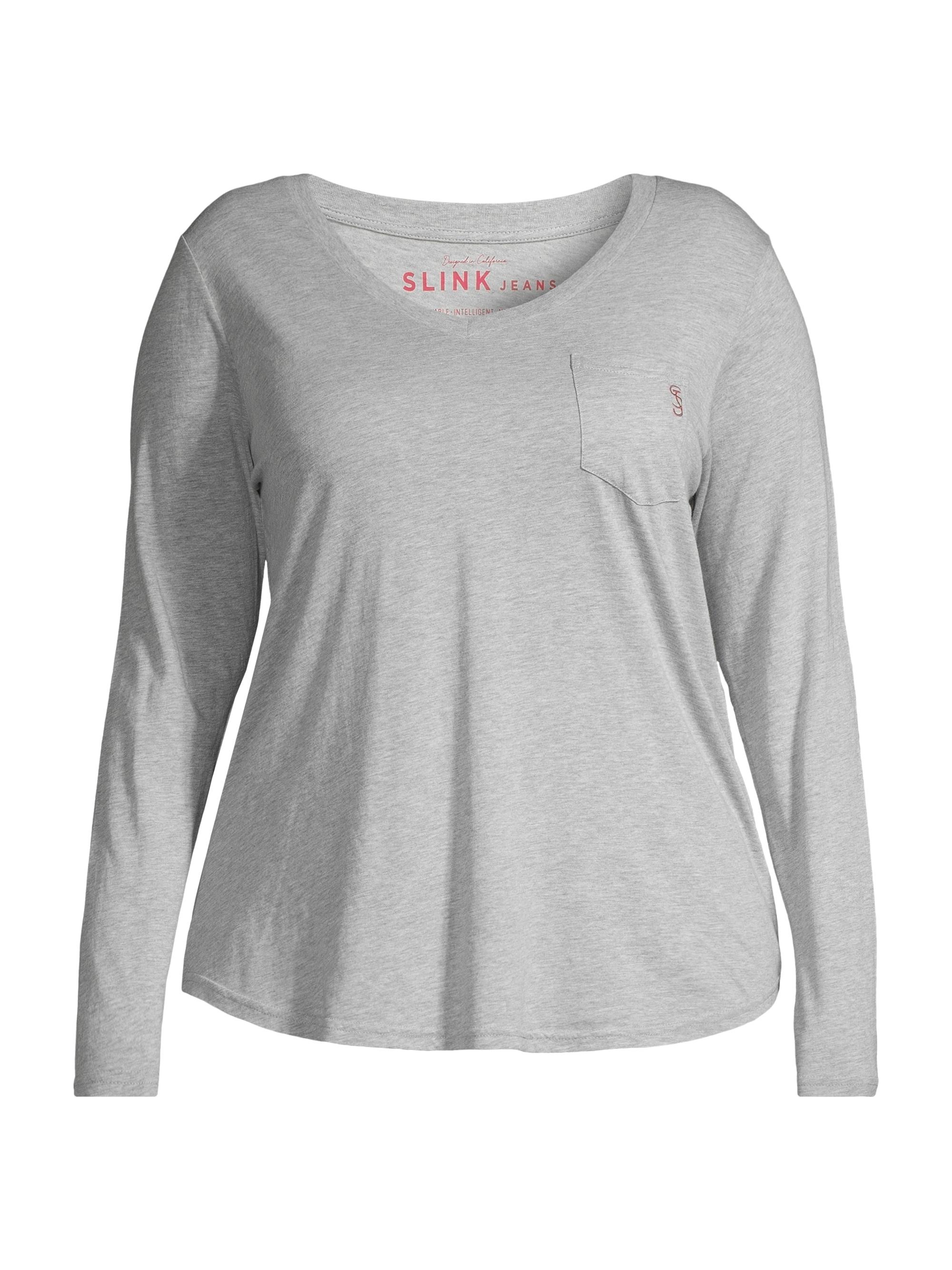 Slink Jeans Women's V-Neck Long-Sleeve T-Shirt - Heather Grey