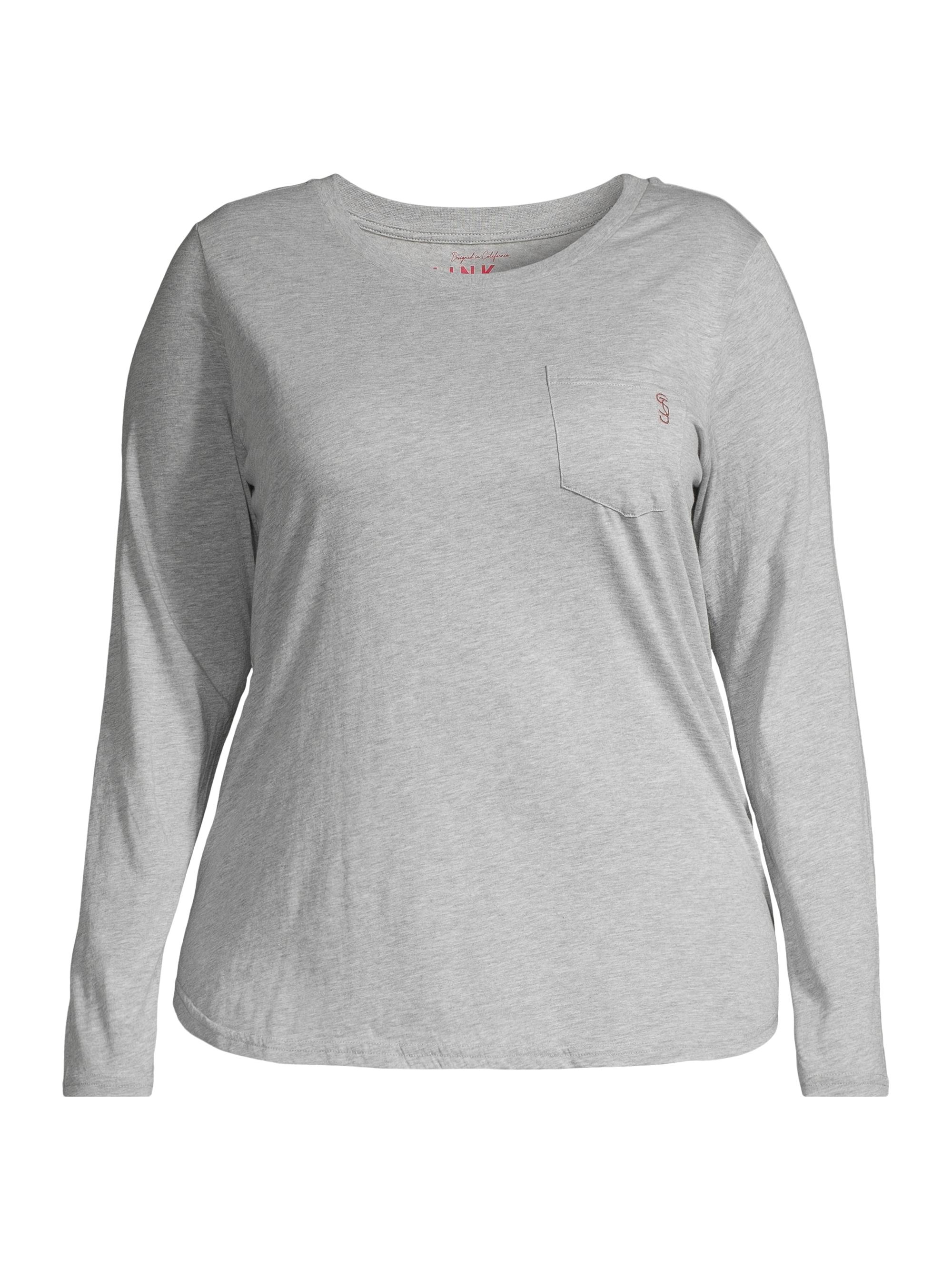 Slink Jeans Women's Long-Sleeve Pocket Crewneck T-Shirt - Heather Grey