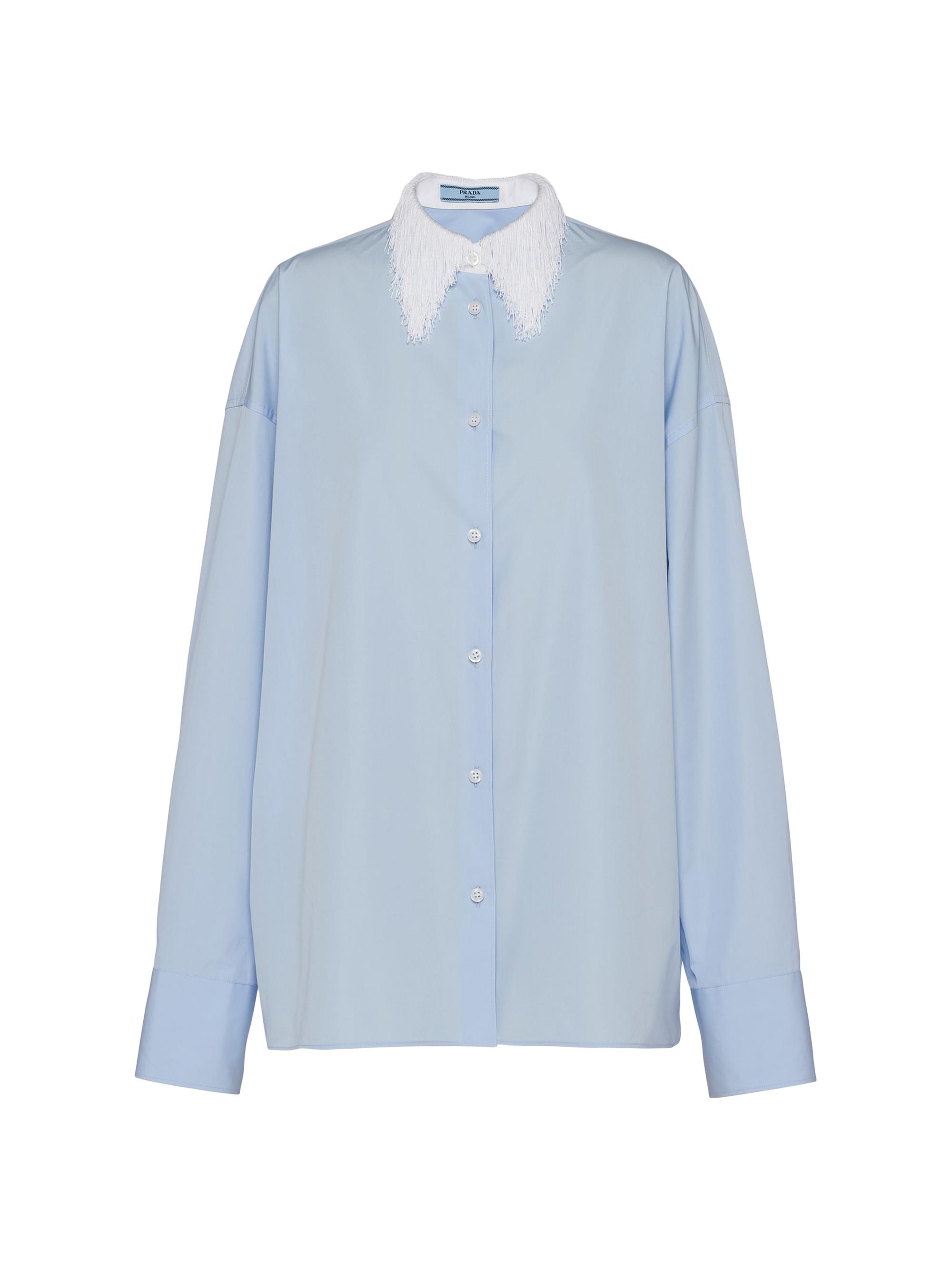 Prada Women's Poplin Shirt With Fringed Collar - Blue