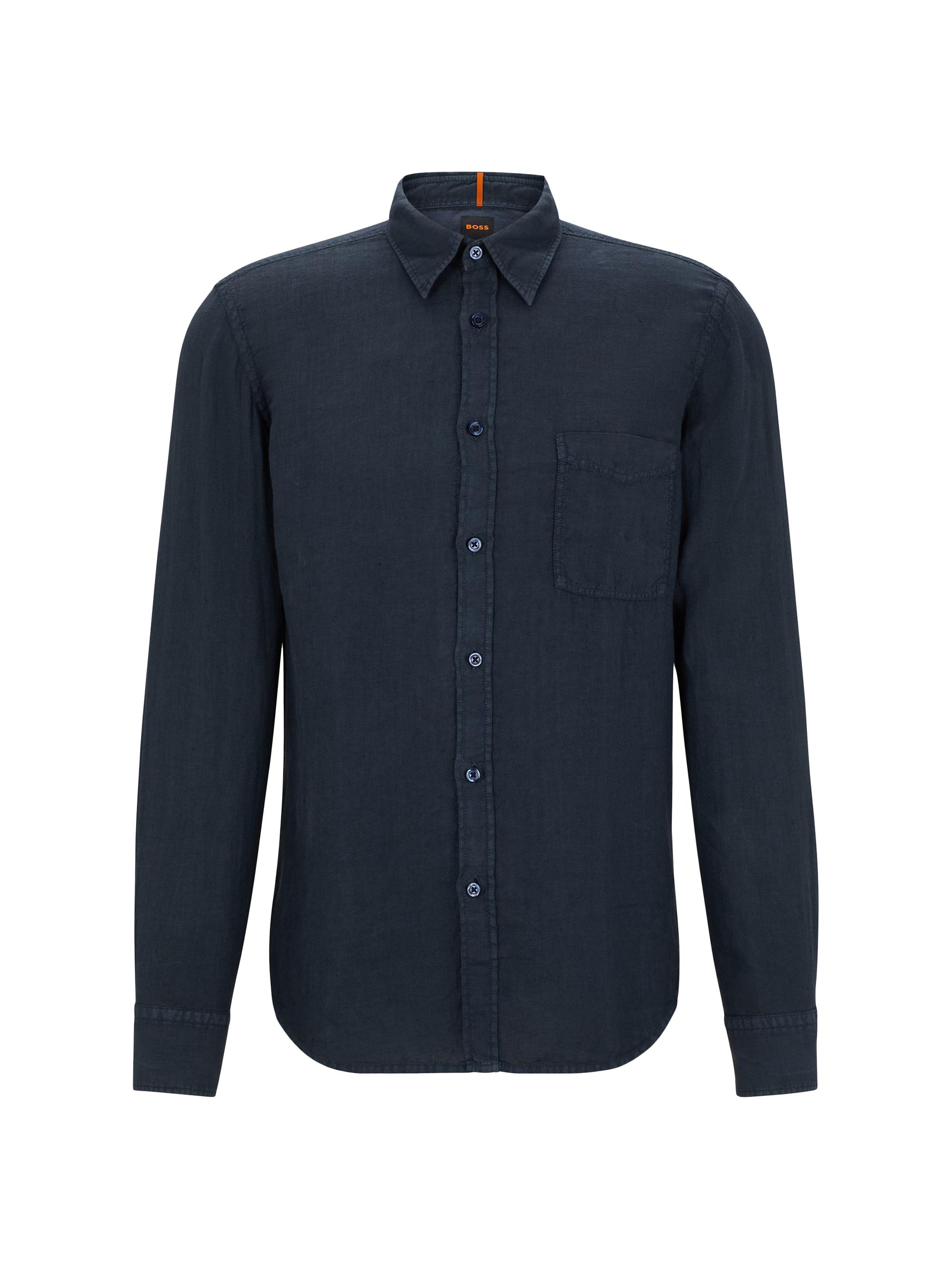 BOSS Men's Regular-Fit Shirt in Linen - Dark Blue