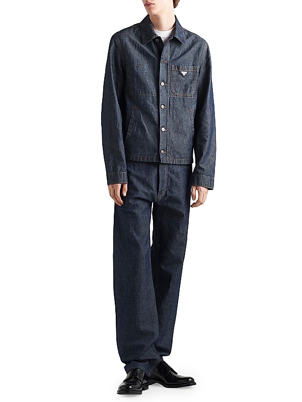 Shop Prada Chambray Blouson Jacket | Saks Fifth Avenue Shop Prada Chambray Blouson Jacket | Saks Fifth Avenue