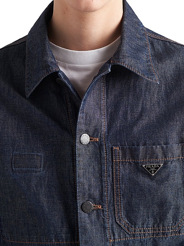 Shop Prada Chambray Blouson Jacket | Saks Fifth Avenue Shop Prada Chambray Blouson Jacket | Saks Fifth Avenue
