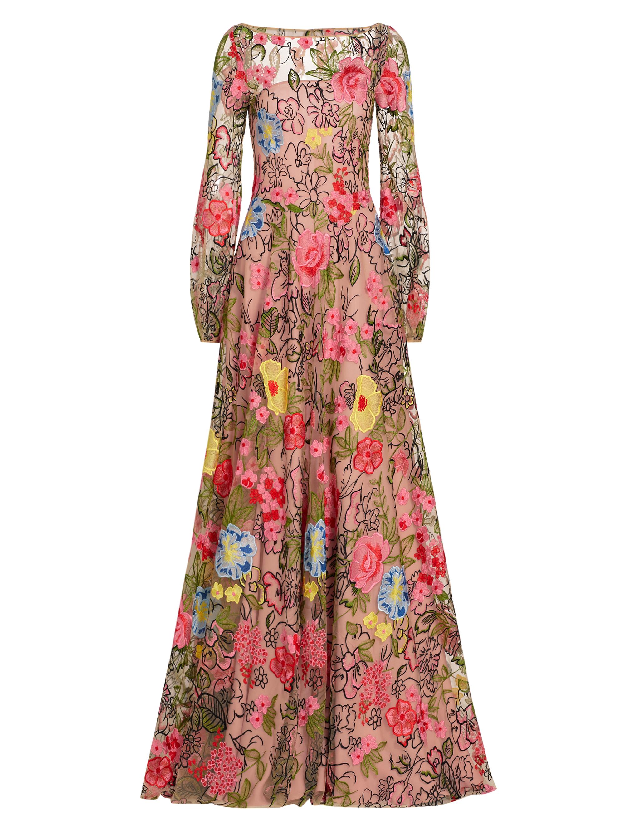 Naeem Khan Women's Embellished Floral Balloon-Sleeve Gown - Pink Multi
