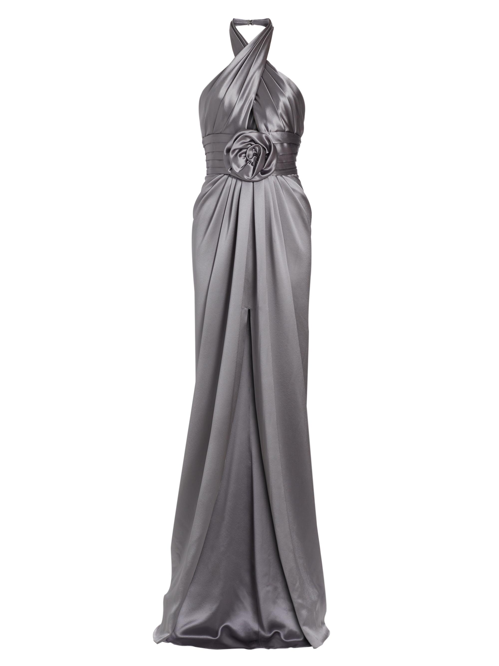Naeem Khan Women's Rosette Silk Halterneck Gown - Grey